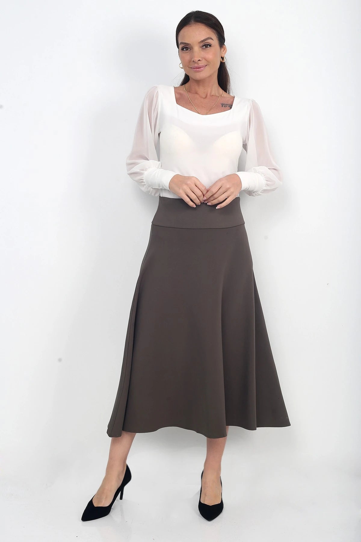 Image of Women's Full Lycra Diagonal Midi A-line Skirt