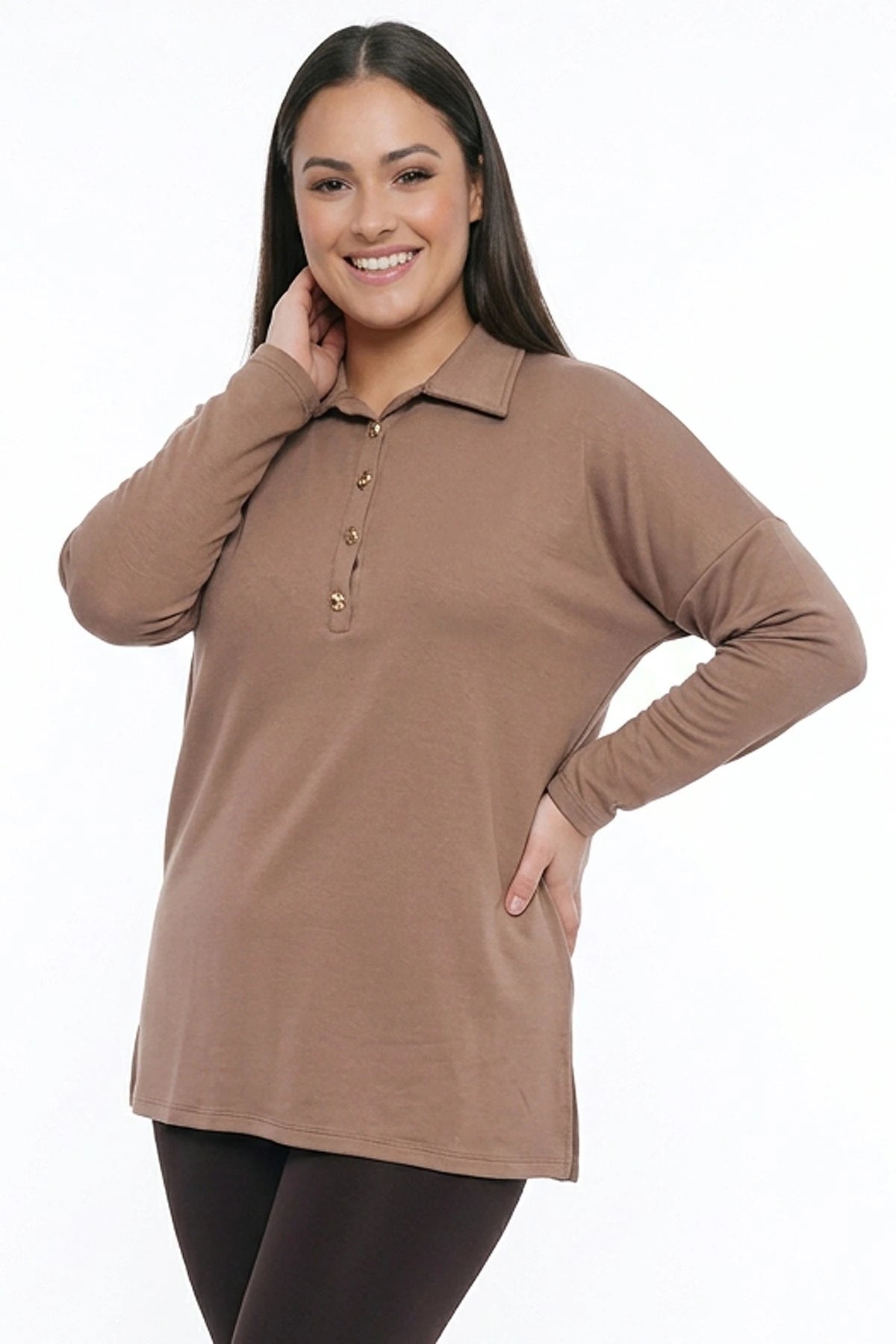 Image of Women's Plus Size Lycra Blouse with Gold Button Collar