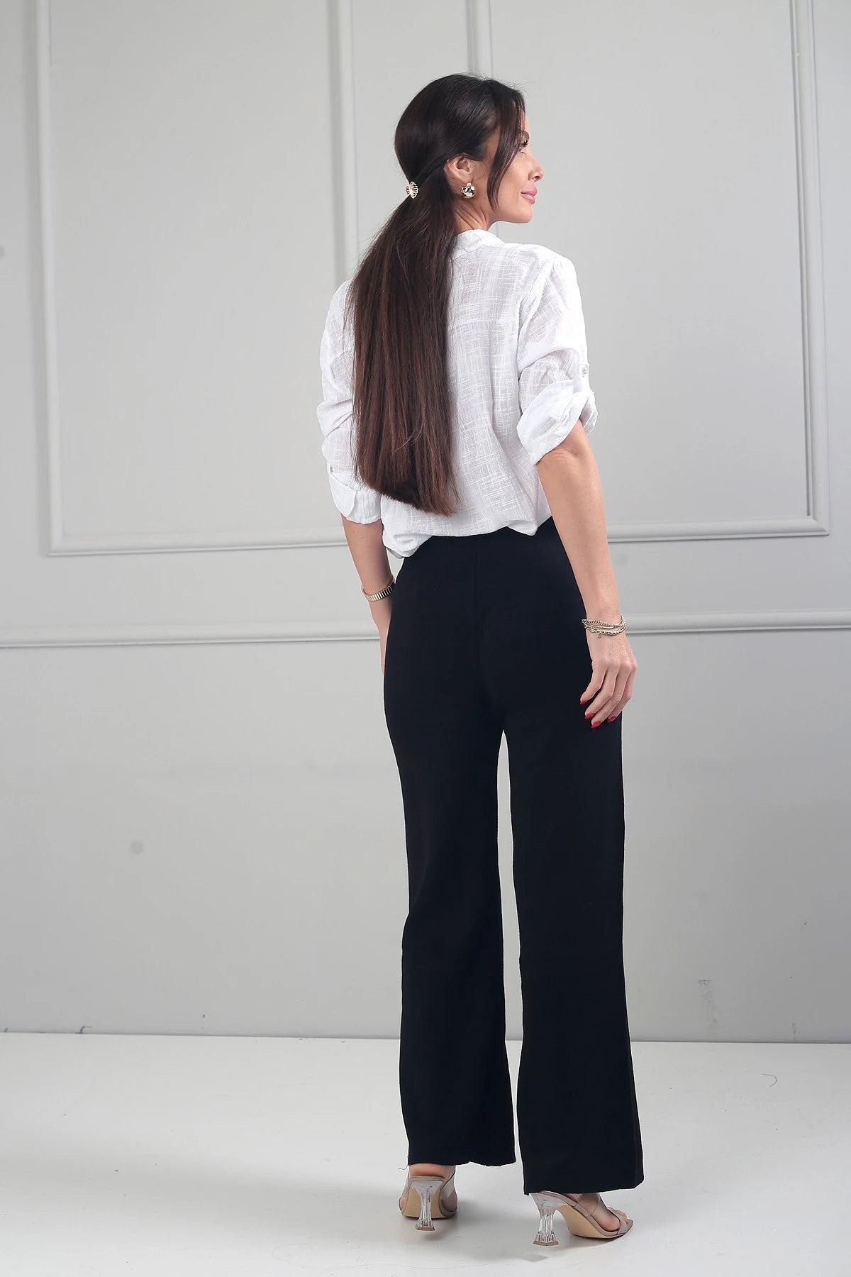 Image of Women's Elastic Waist Palazzo Knit Trousers