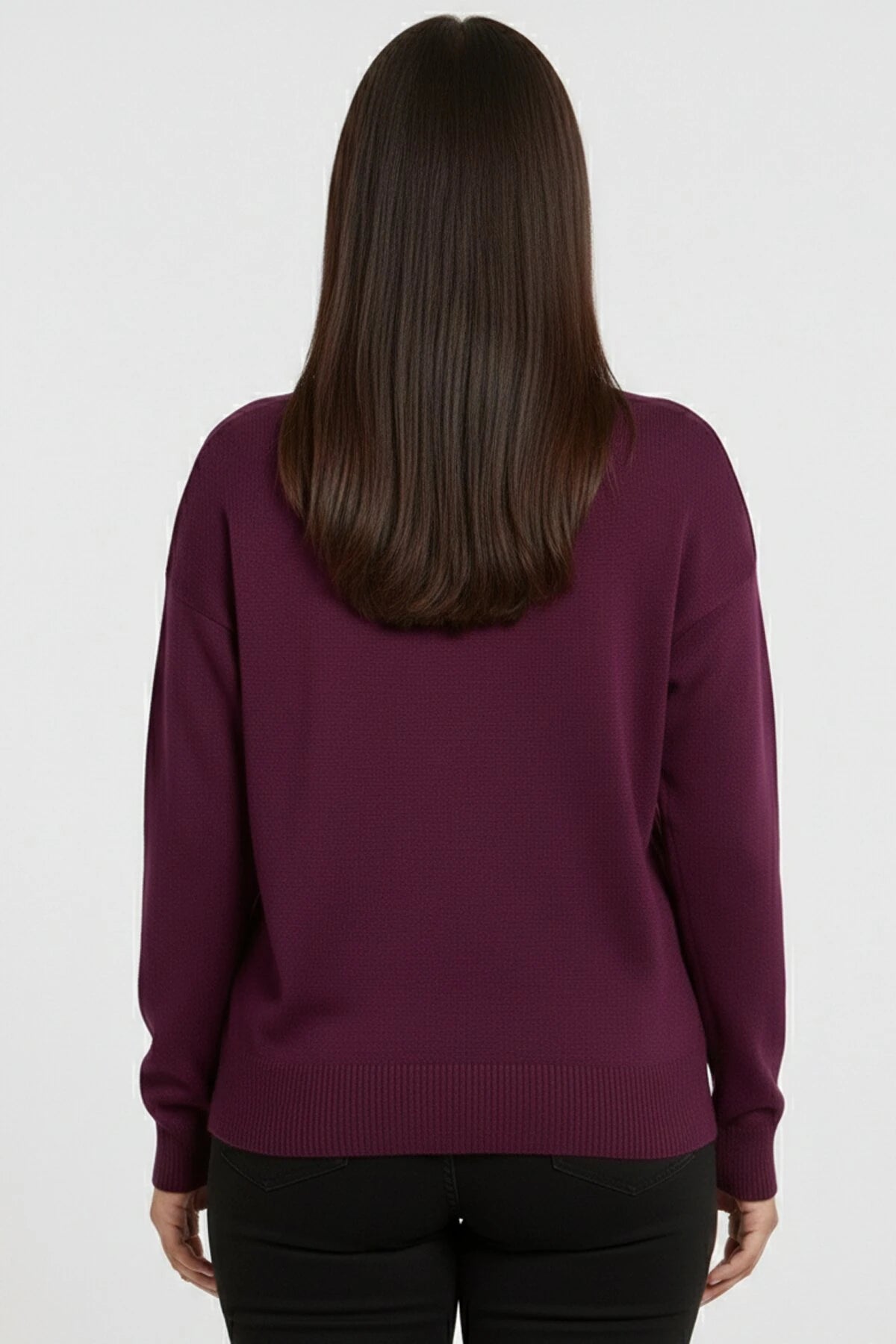 Image of Women's V-Neck Plus Size Knitted Blouse with Glitter Detail on the Front