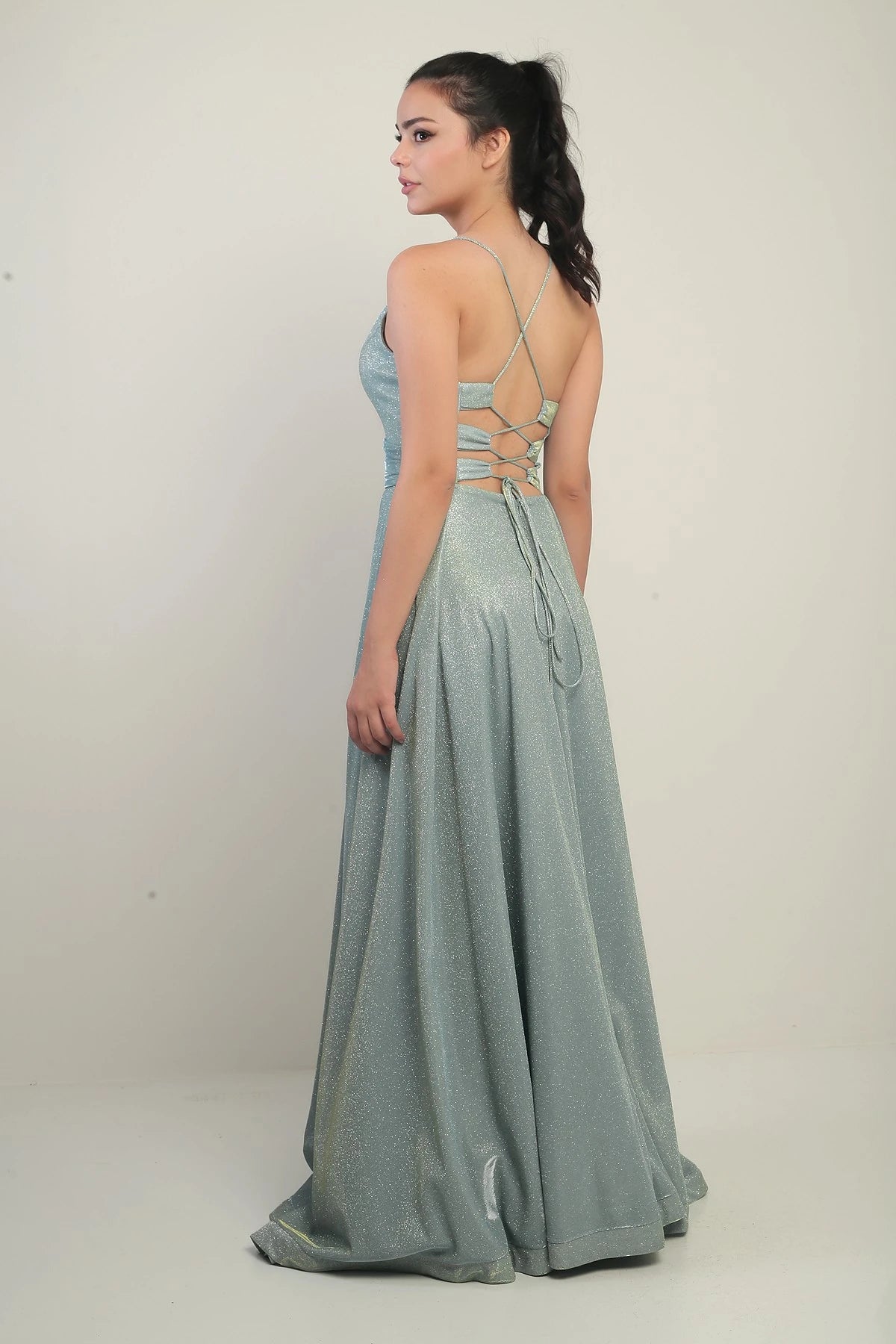 Image of Strappy, Lined, Glittery Long Evening Dress