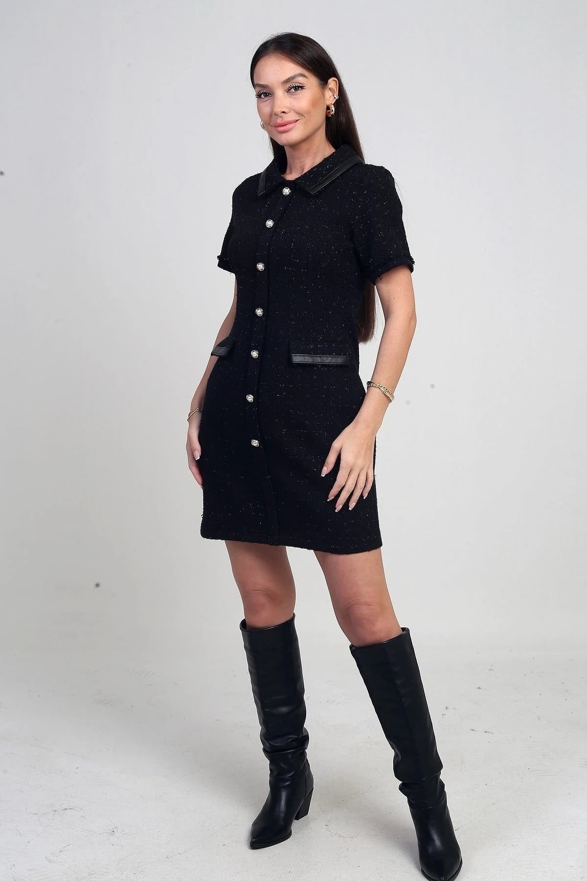 Image of Kadın Biye Garnili Kısa Şanel Elbise