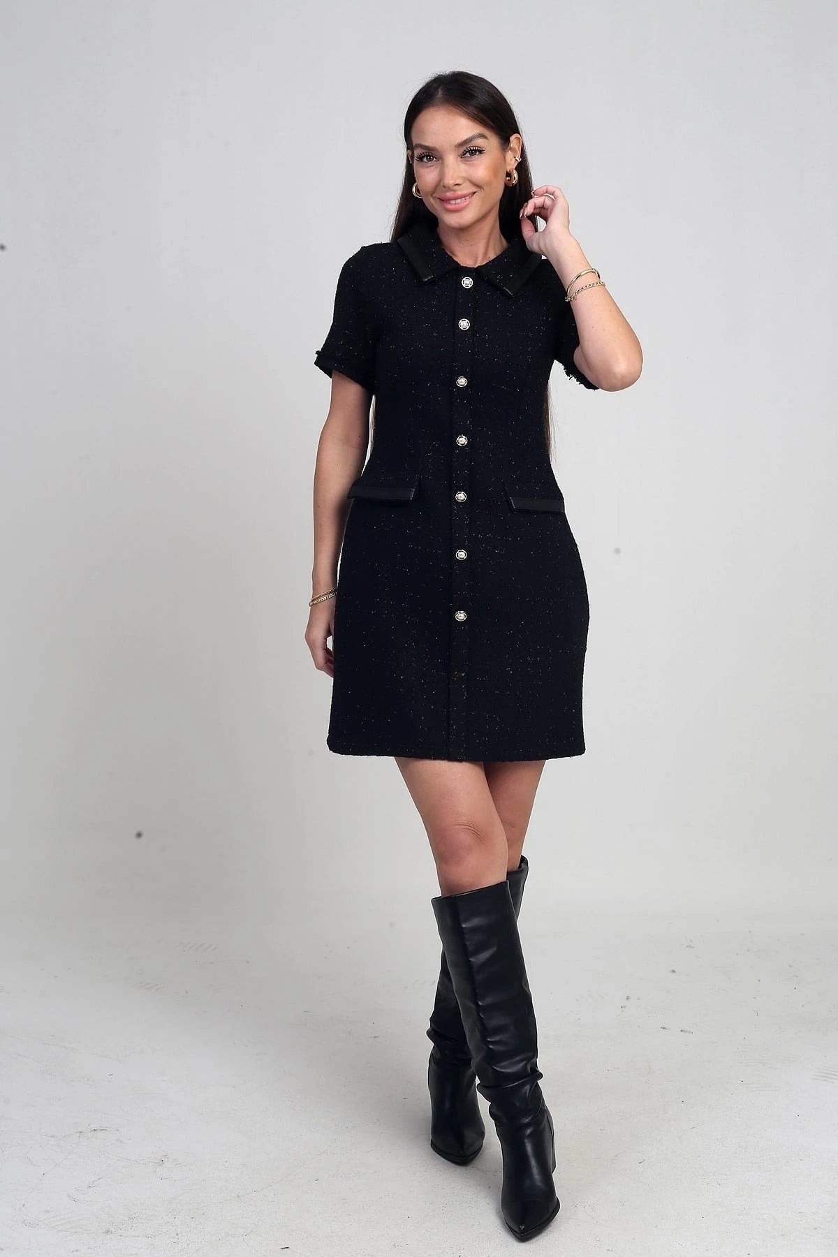 Image of Kadın Biye Garnili Kısa Şanel Elbise