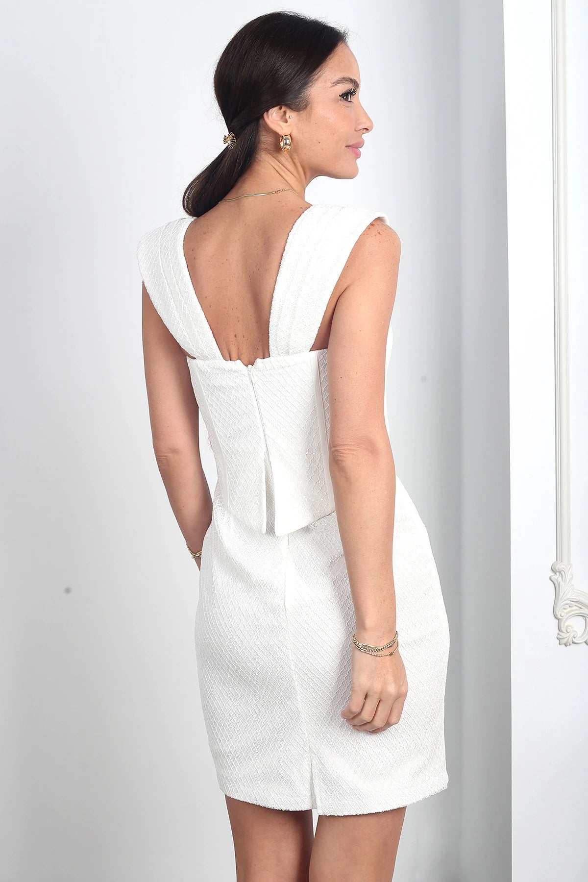 Image of Women's Strapless Bustier Drop Sleeve Lined Underwired Short Mesh Dress
