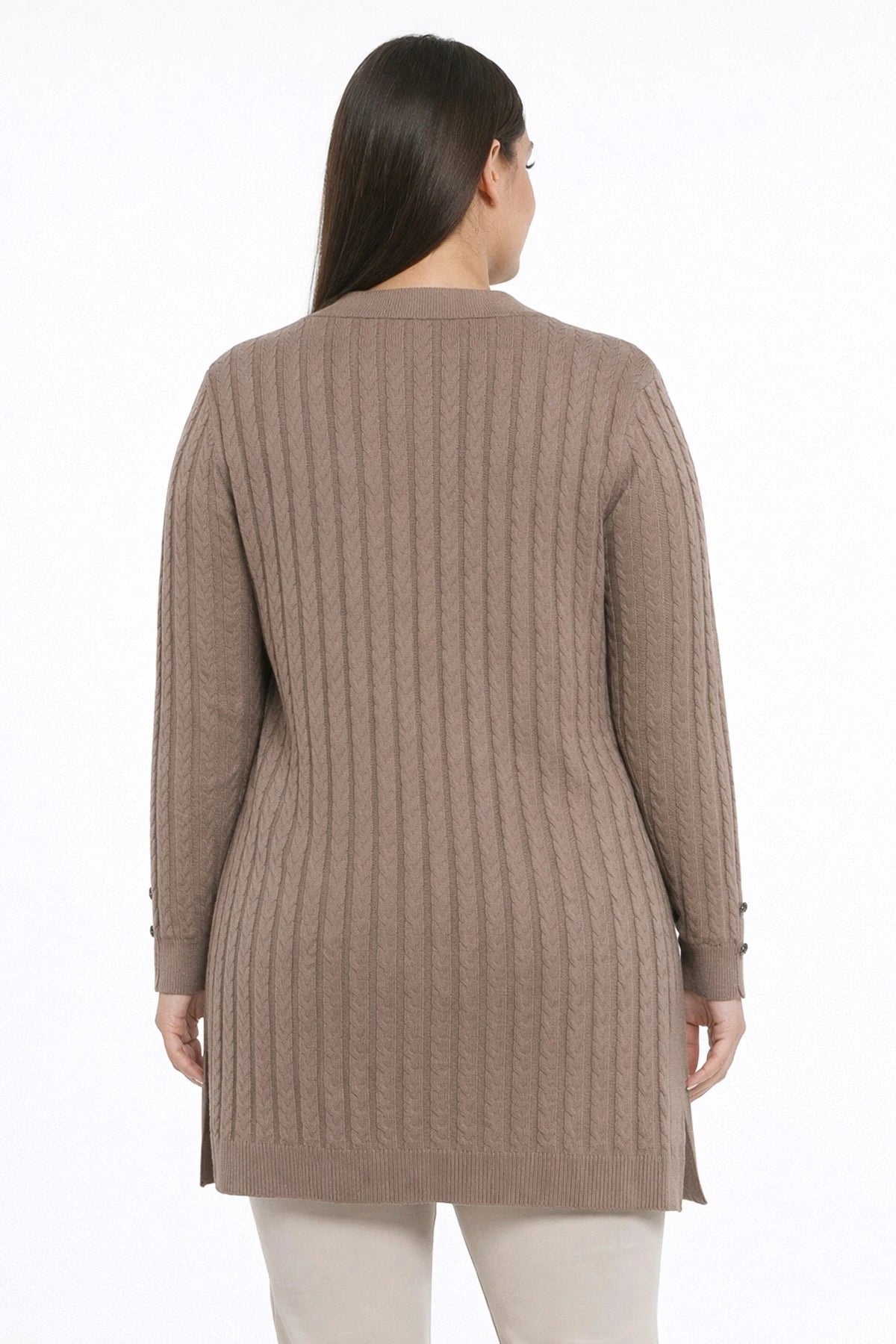 Image of Women's Cable Knit Mercerized Lycra Plus Size Cardigan