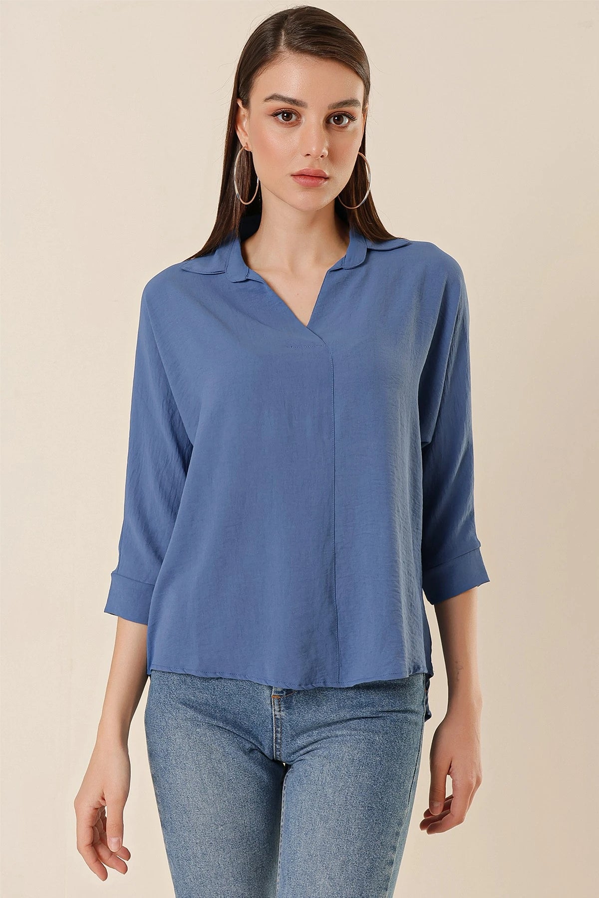 Image of Polo Neck Three Quarter Sleeve Ayrobin Blouse
