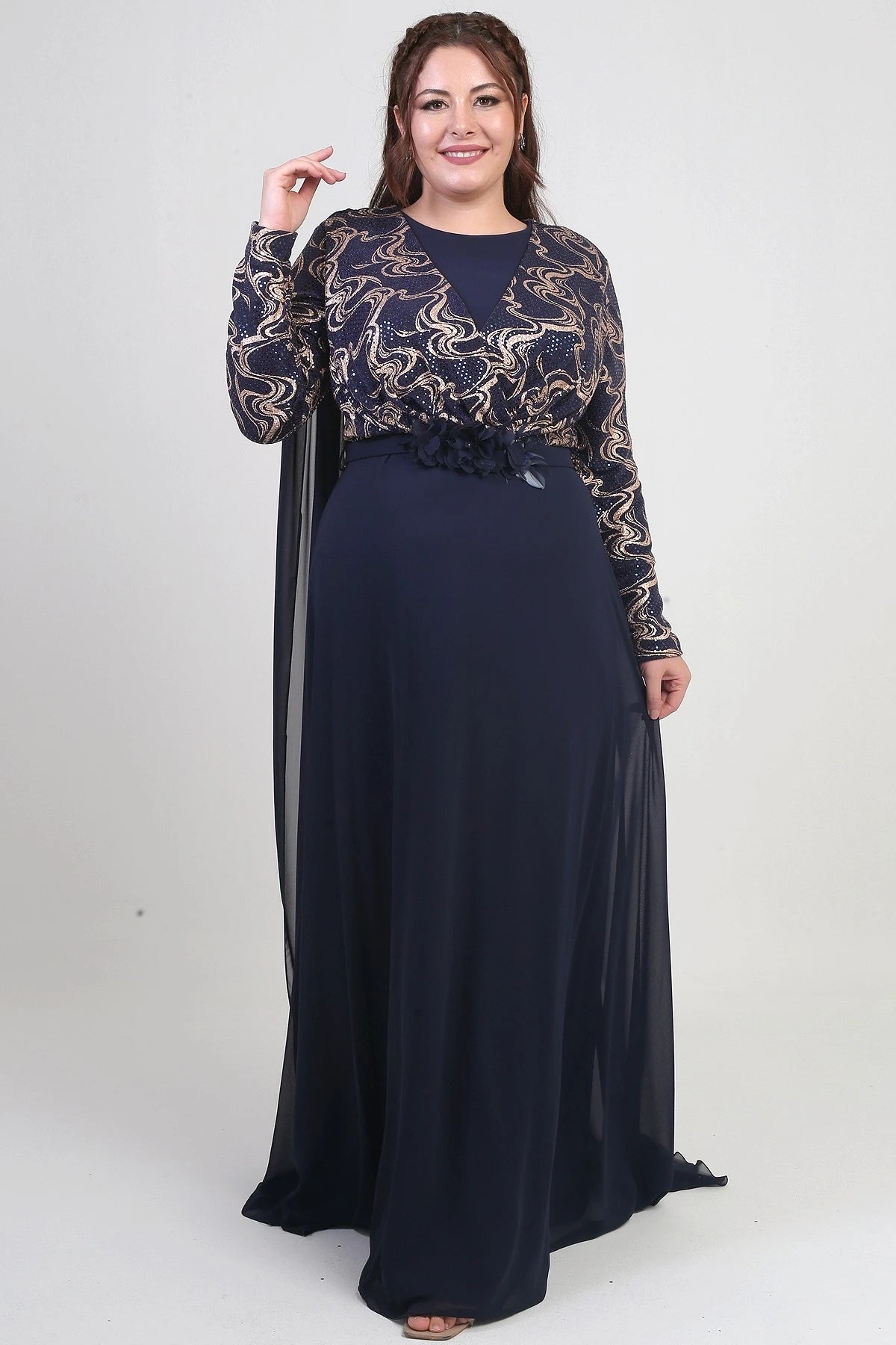 Image of Women's Wrap-Neck Style Sequined Lined Chiffon Long BB Dress