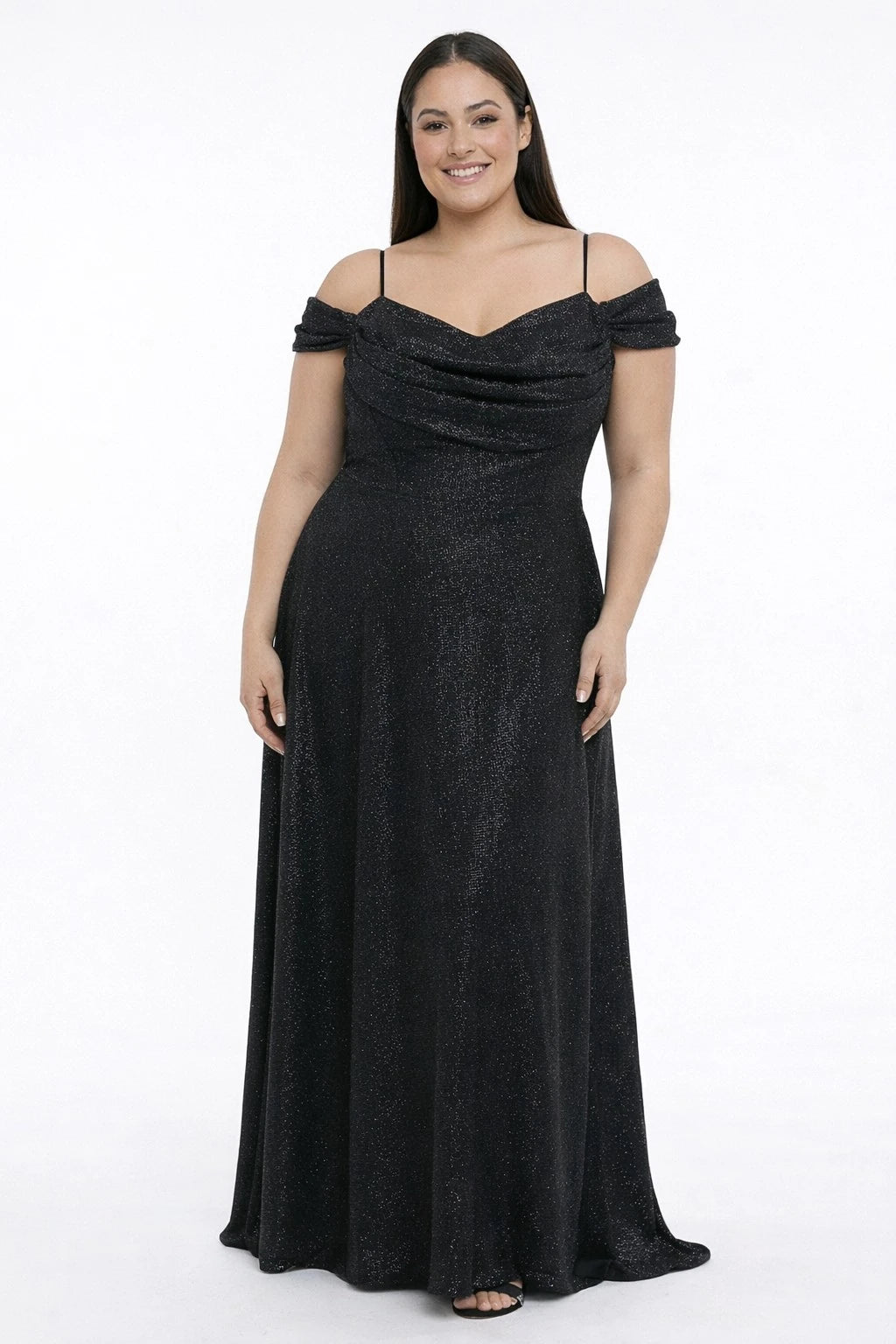 Image of Women's Strappy, Back Lace-Up, Bust Draped, Lined, Underwired, Plus Size Glitter Dress