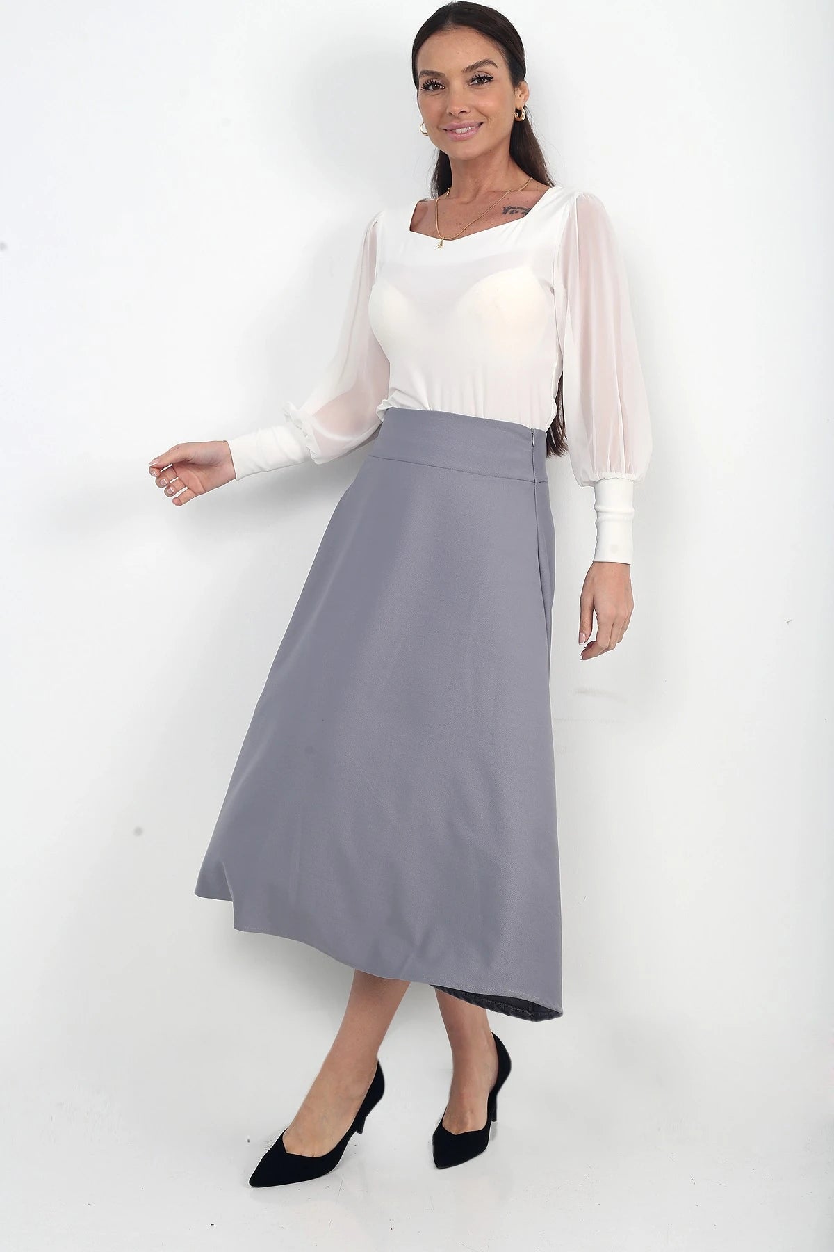 Image of Women's Full Lycra Diagonal Midi A-line Skirt