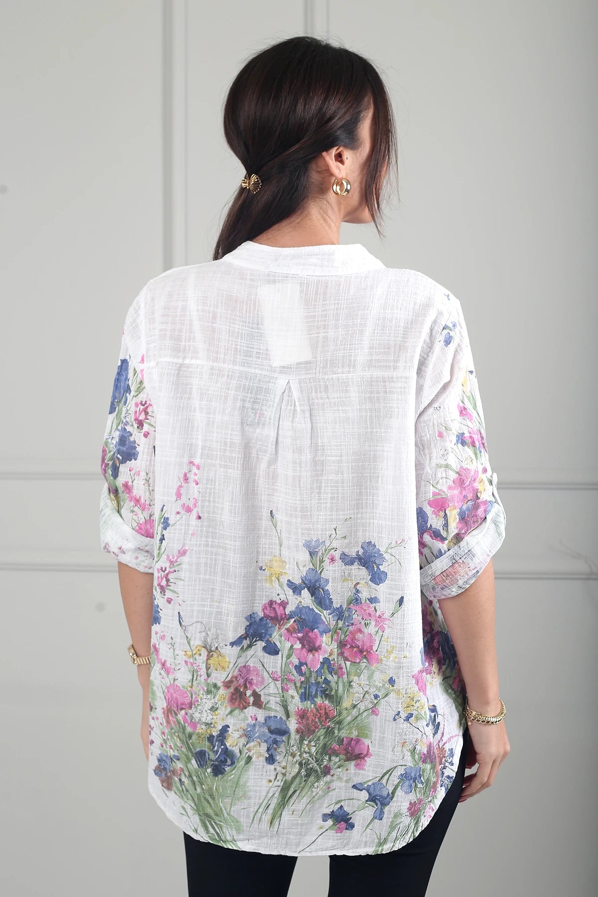 Image of Kadın Çiçek Desenli İtalyan Cotton Oversize Gömlek