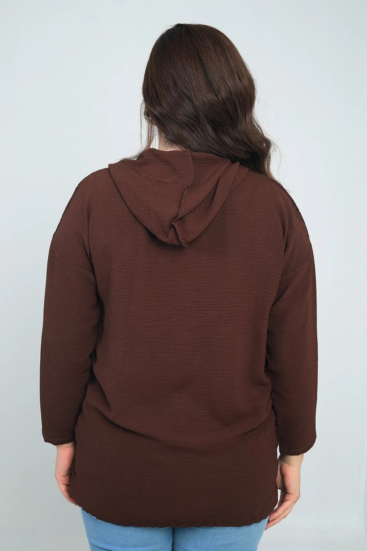 Image of Women's Hooded, Button-Front, Pocketed, Ruffled Plus Size Cardigan