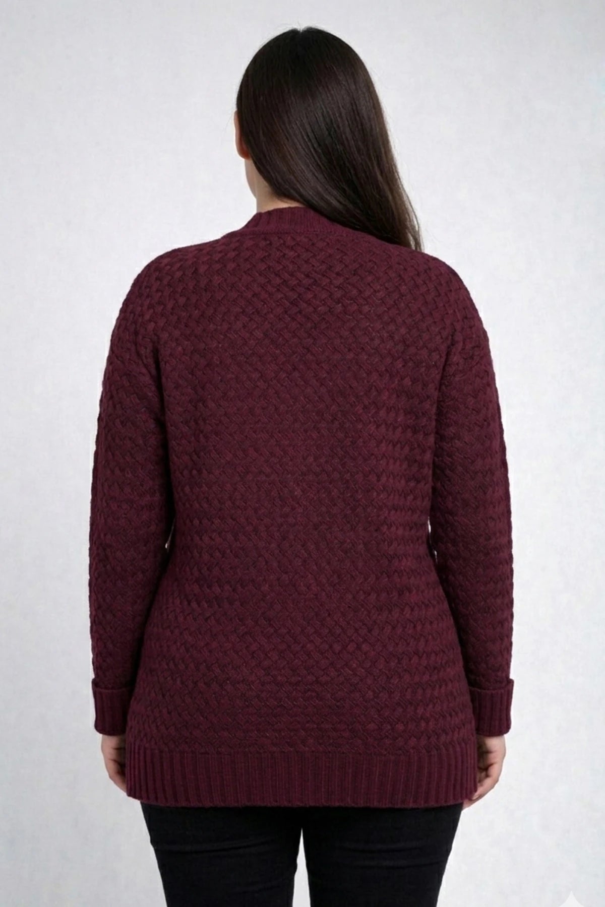 Image of Women's Basket Weave Pattern Pocketed Tunic Cardigan
