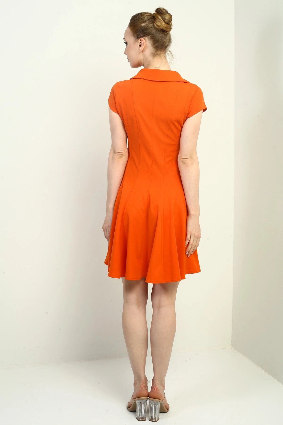 Image of Women's Polo Collar Long Sleeve Lycra Flared Short Dress