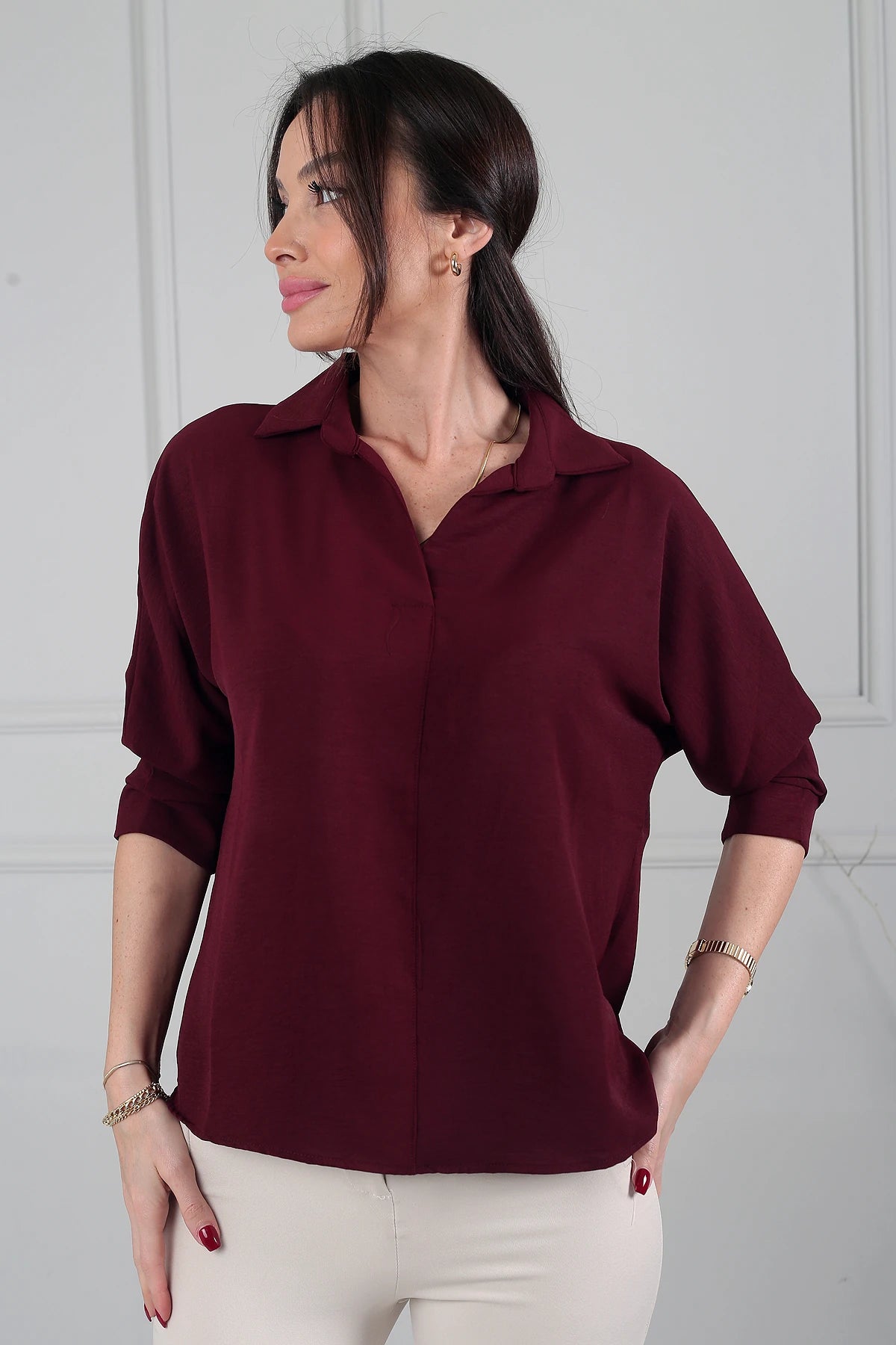Image of Polo Neck Three Quarter Sleeve Ayrobin Blouse