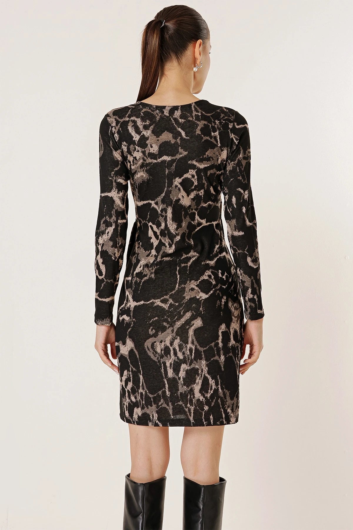 Image of Wrap Neck Buckle Detail Patterned Lycra Dress