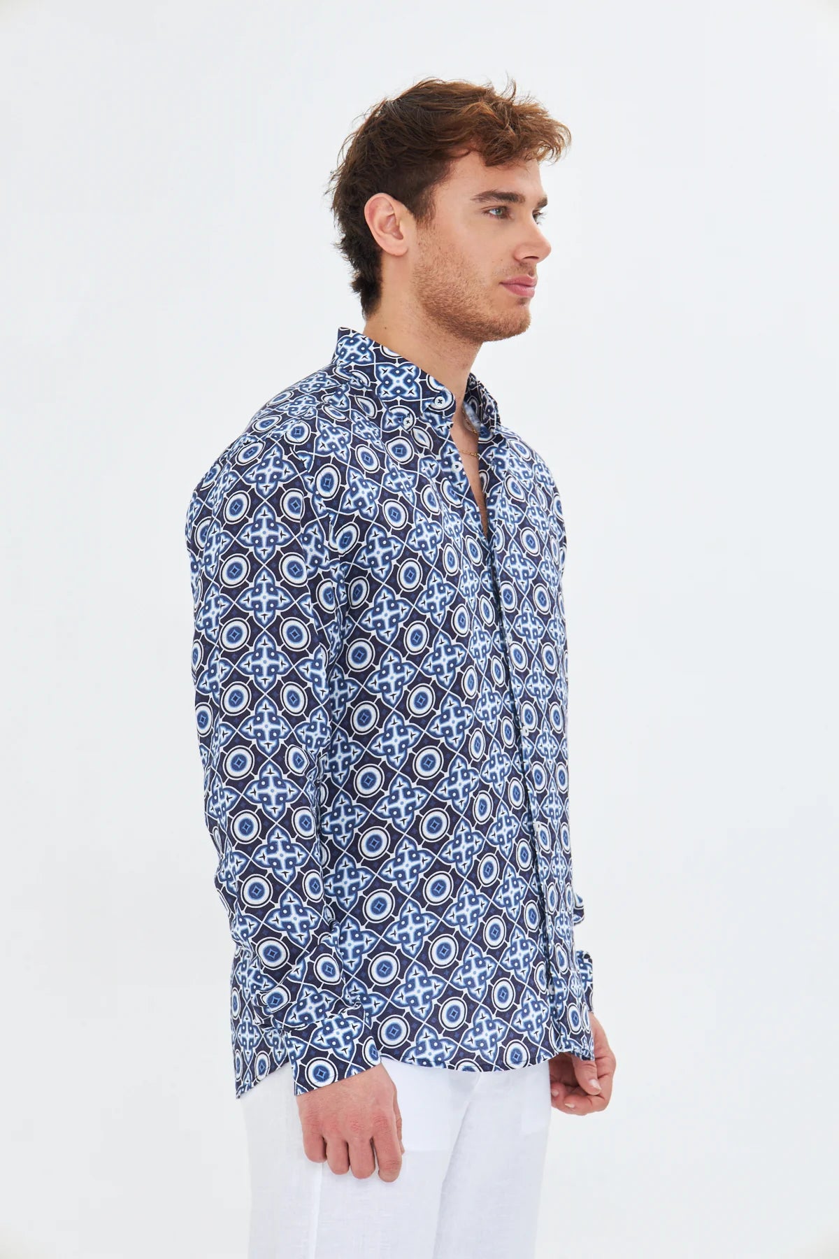 Image of Ethnic Pattern Men's Linen Shirt