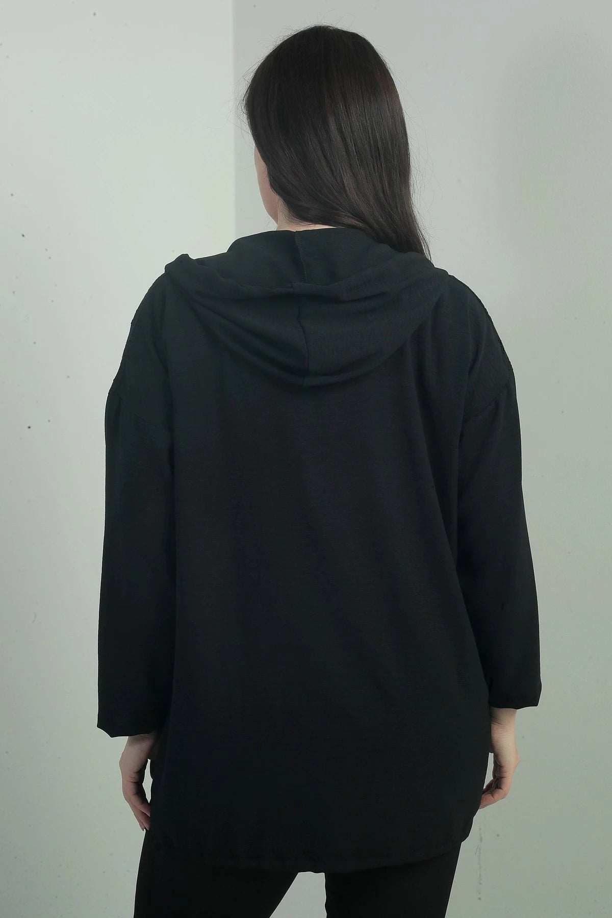 Image of Women's Hooded, Button-Front, Pocketed, Ruffled Plus Size Cardigan