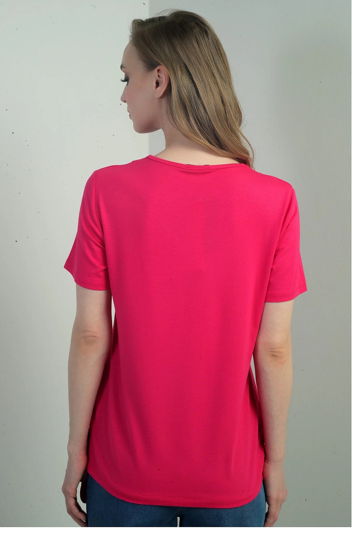 Image of Women's V-Neck Short-Sleeve Blouse with Slit
