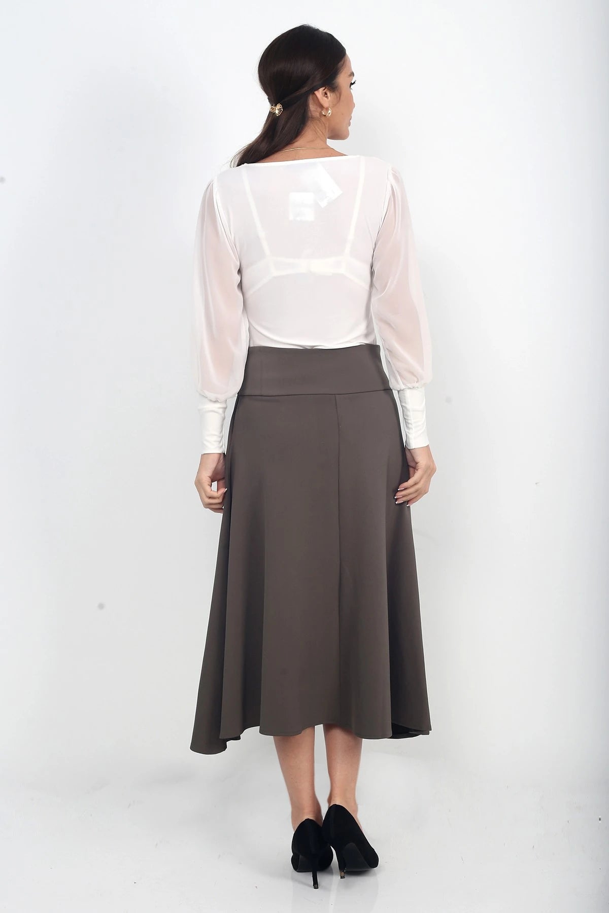 Image of Women's Full Lycra Diagonal Midi A-line Skirt