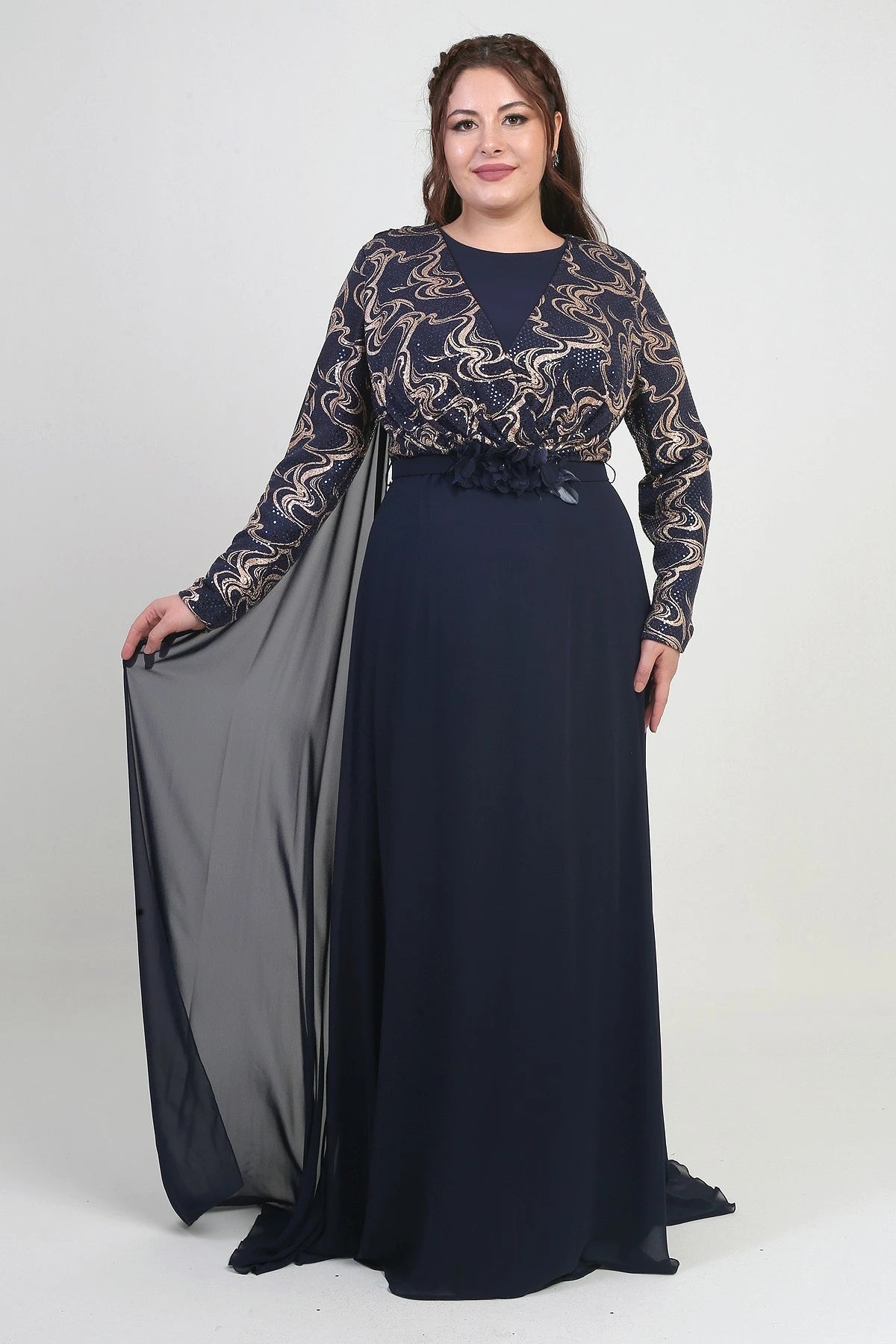 Image of Women's Wrap-Neck Style Sequined Lined Chiffon Long BB Dress
