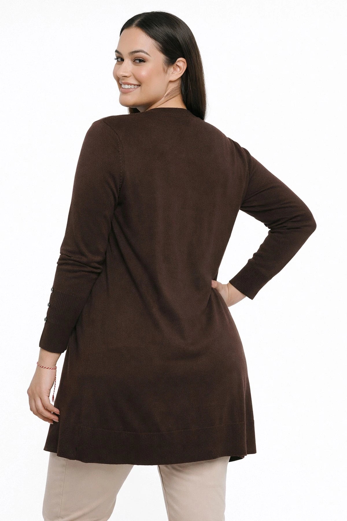 Image of Women's Plus Size Knitted Cardigan with Button Detail on Sleeves
