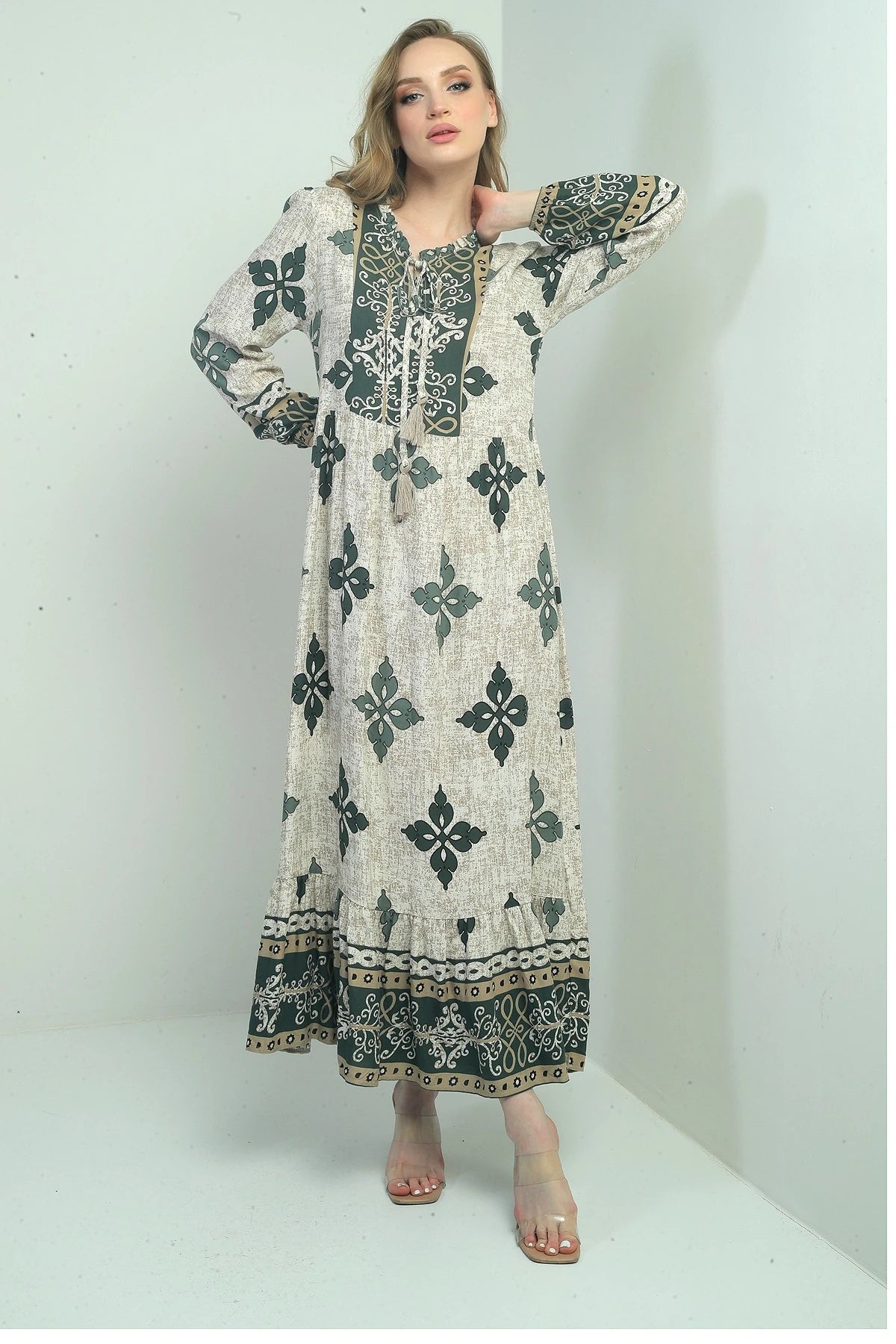 Image of Rochie lungă hijab pentru femei cu model și decolteu etnic