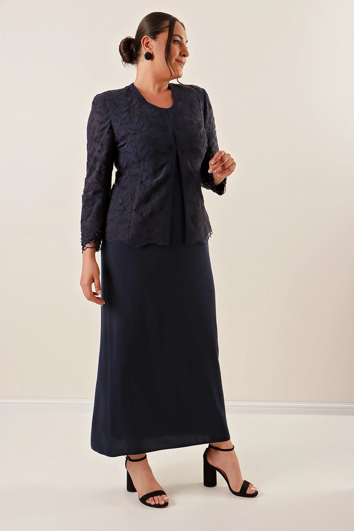 Image of Beaded and Lace Lined Dress and Jacket Set, Plus Size, Two-Piece