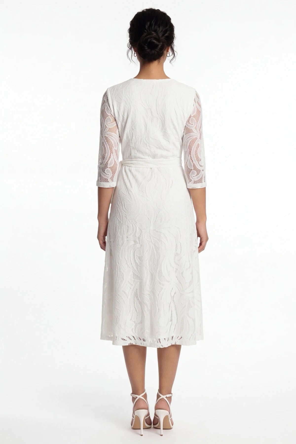 Image of Wrap Neckline Lined Envelope Lace Dress