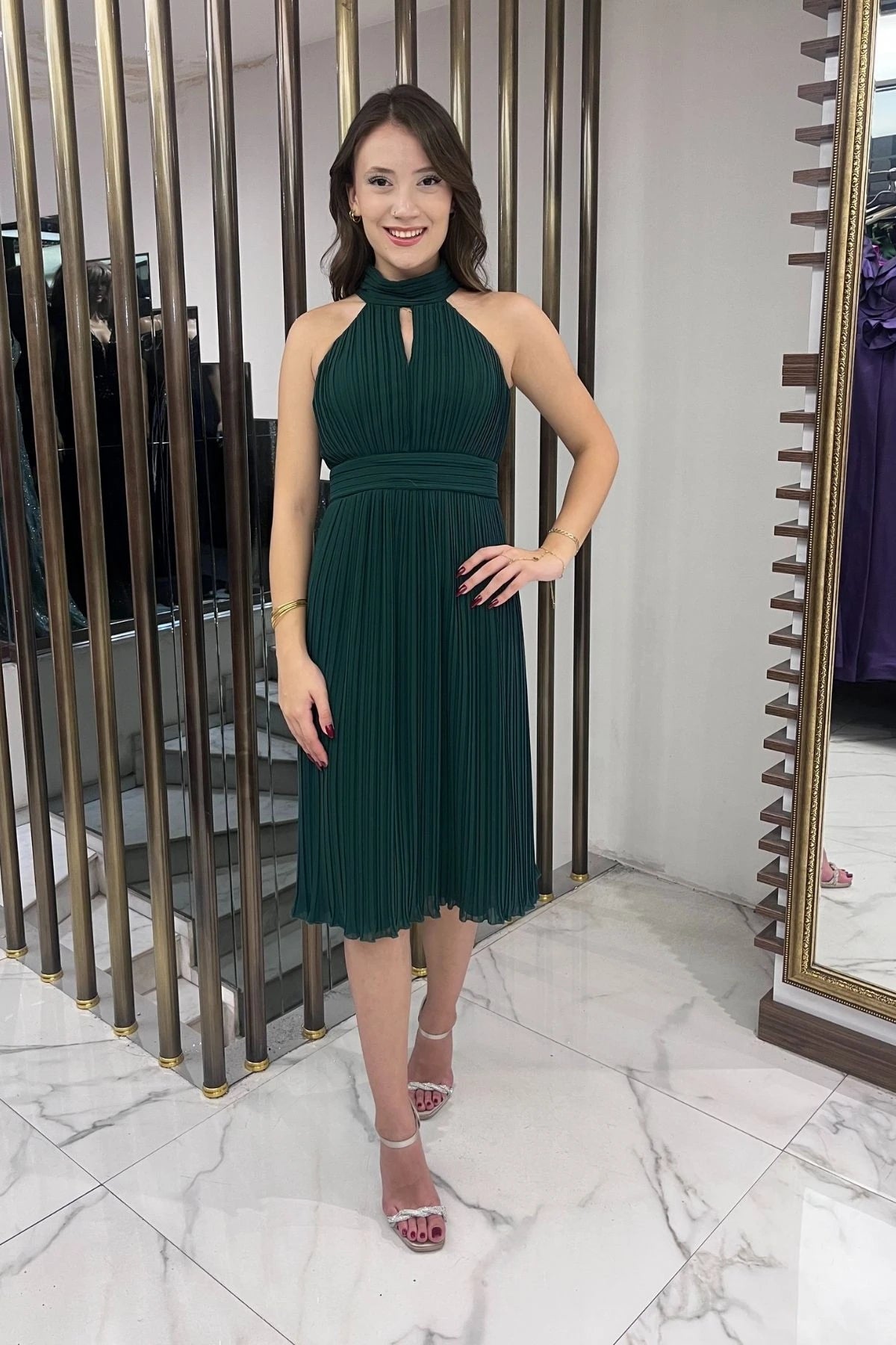 Image of Fully Pleated Lined Chiffon Dress