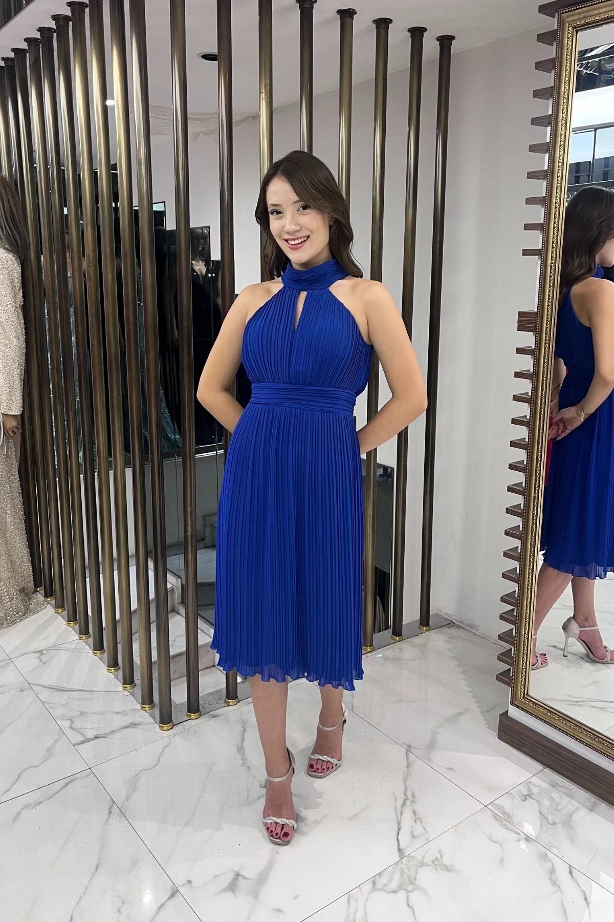 Image of Fully Pleated Lined Chiffon Dress