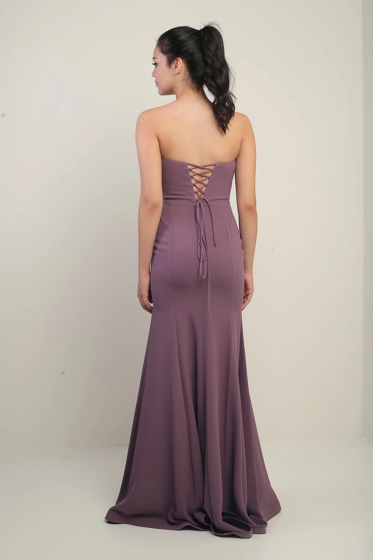 Image of Women's Strapless Back Lace-up Lined Underwired Long Mermaid Evening Dress