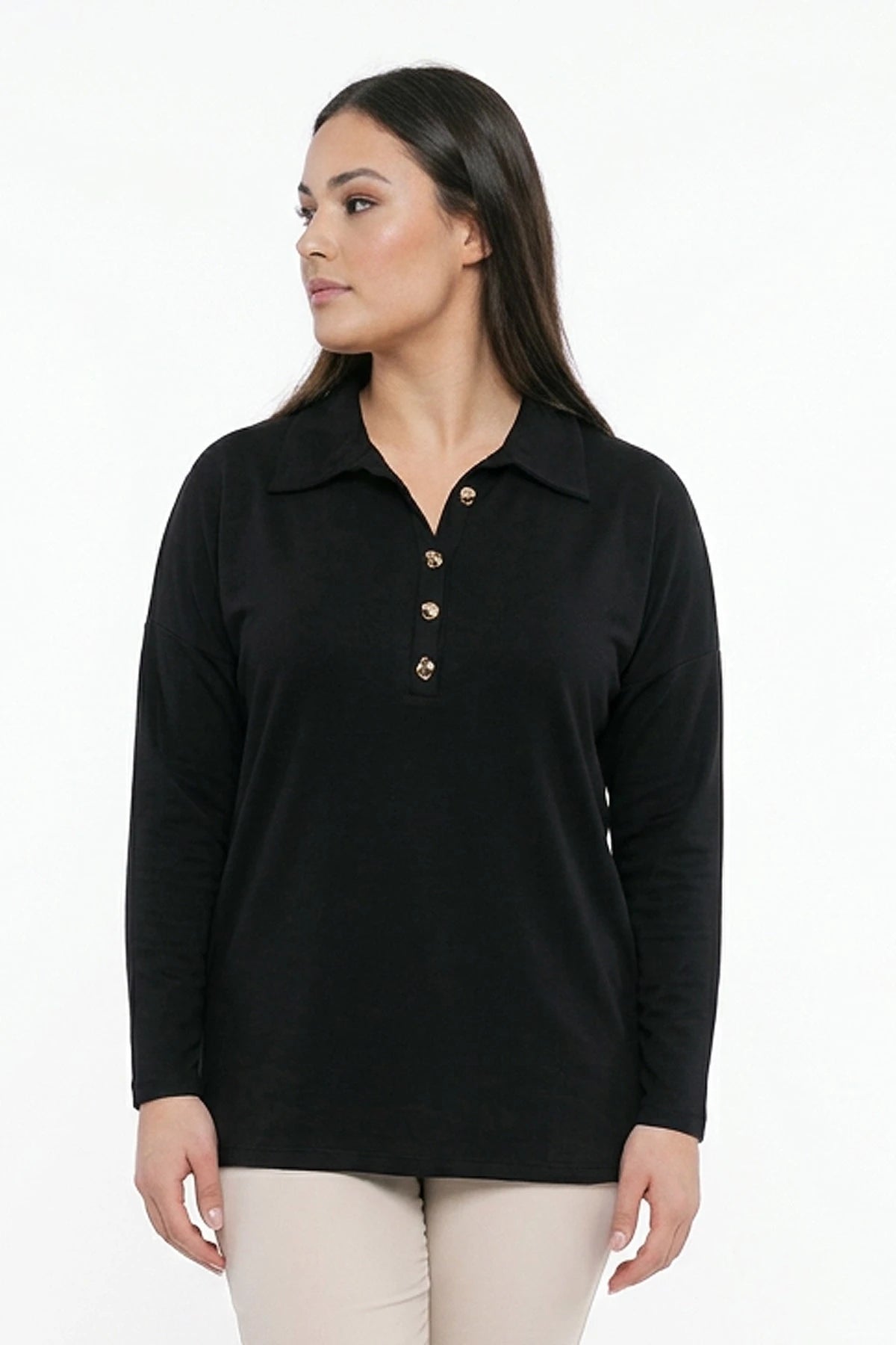 Image of Women's Plus Size Lycra Blouse with Gold Button Collar