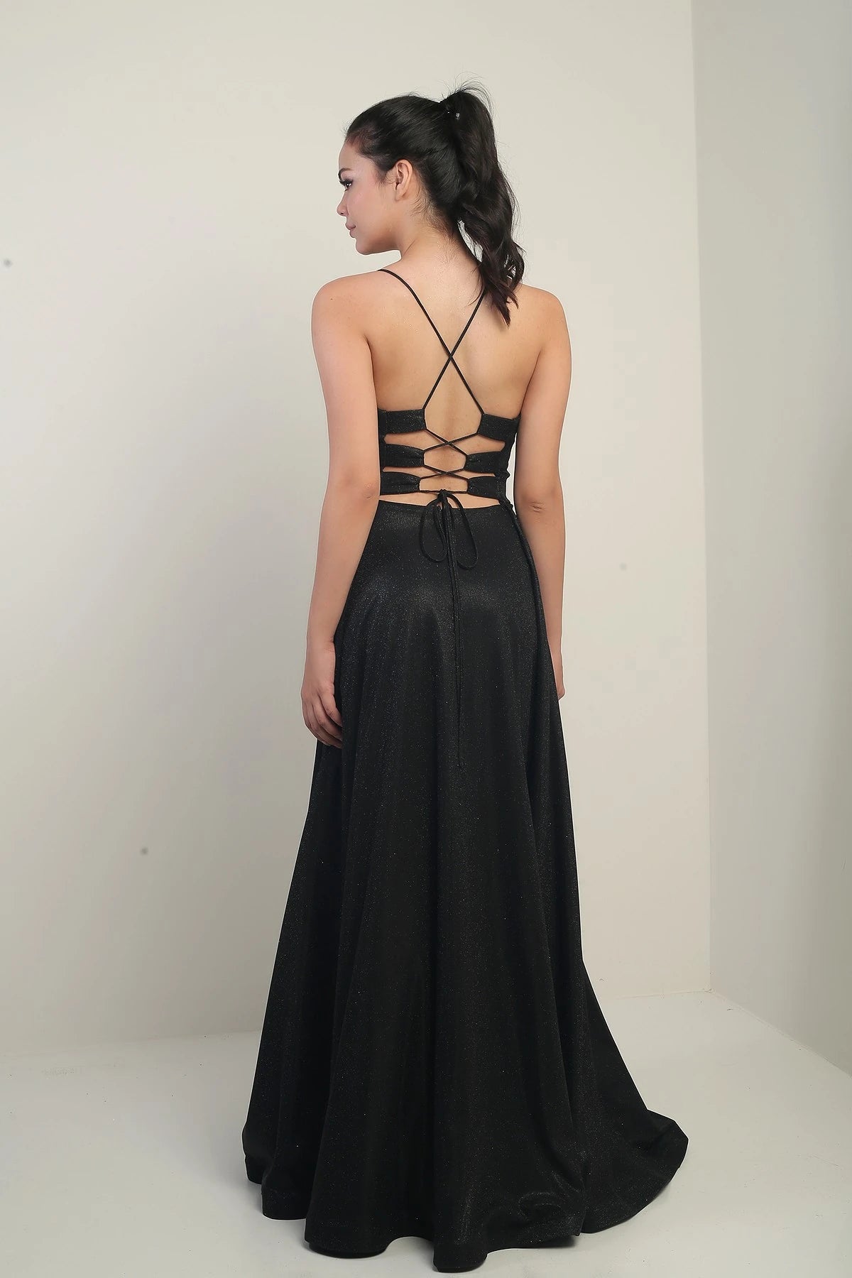 Image of Strappy, Lined, Glittery Long Evening Dress