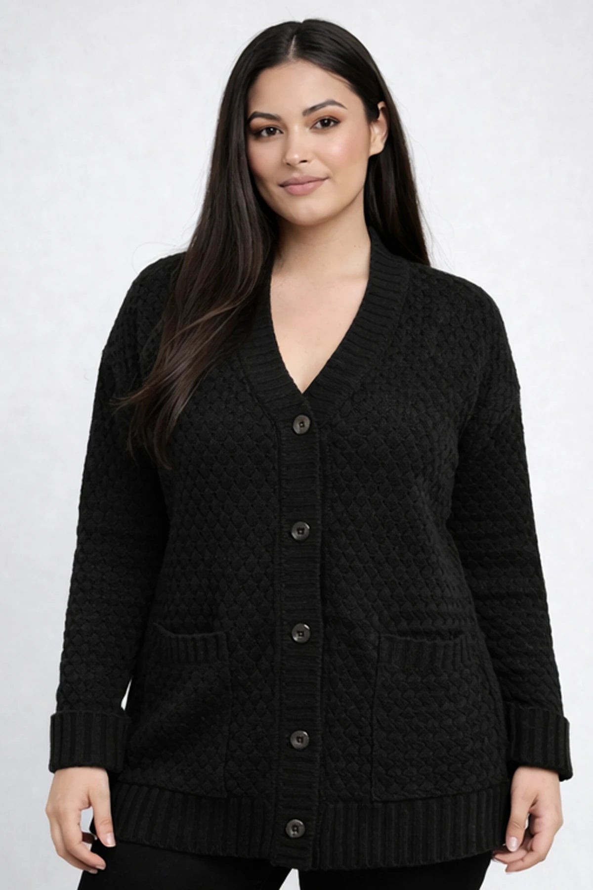 Image of Women's Basket Weave Pattern Pocketed Tunic Cardigan