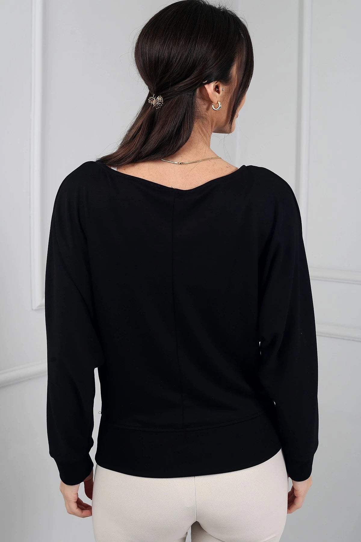 Image of Kadın Kayık Yaka Uzun Yarasa Kollu Modal Sweat
