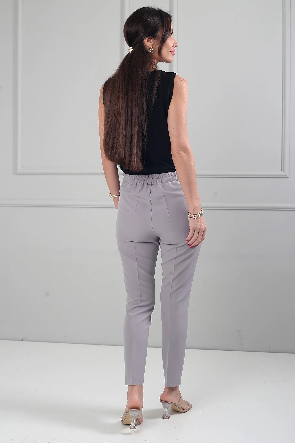 Image of Women's Wide-Sized Crepe Pants with Elasticated Back