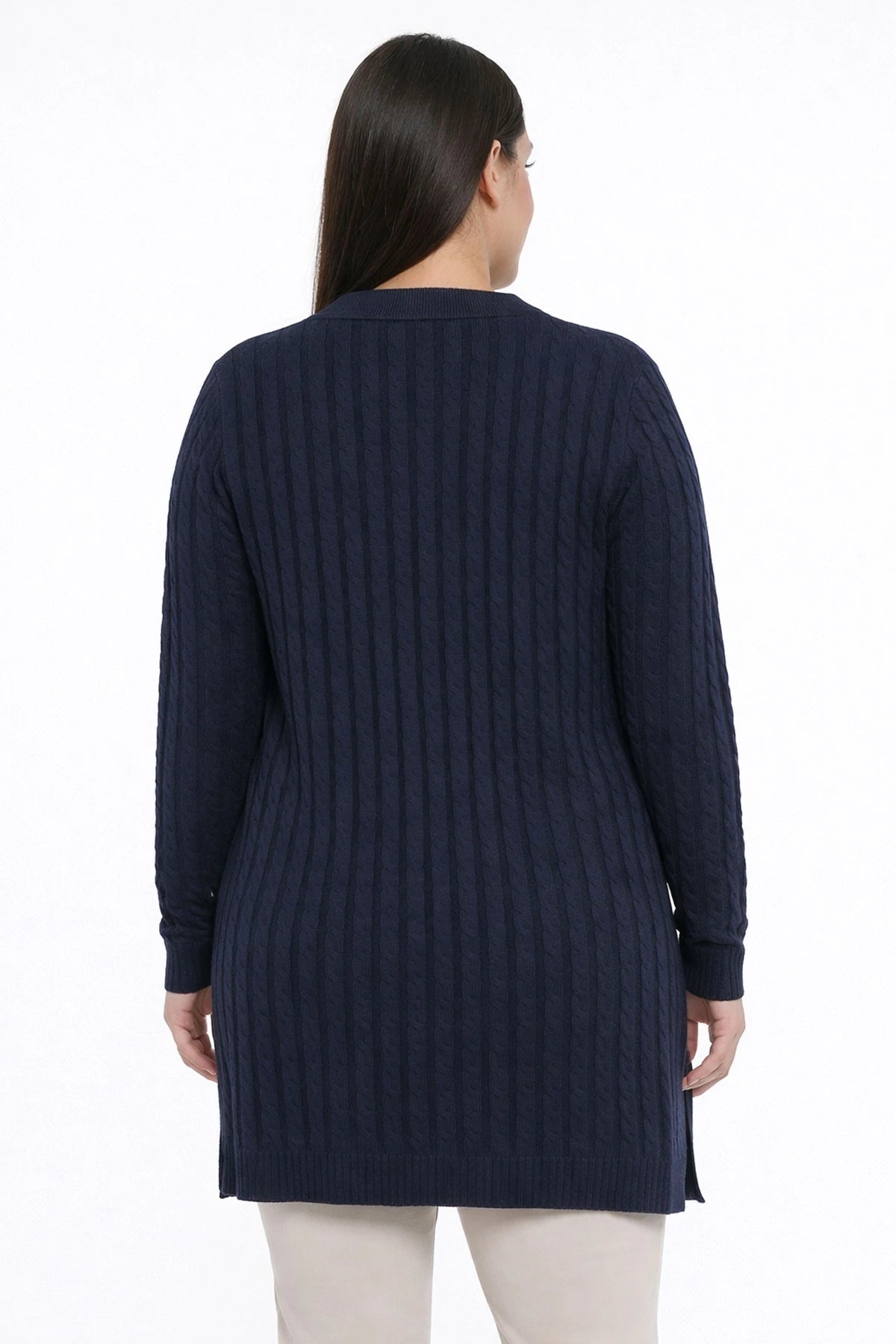 Image of Women's Houndstooth Pattern Plus Size Lycra Knit Cardigan