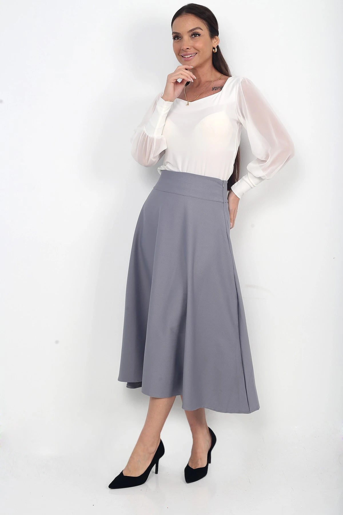 Image of Women's Full Lycra Diagonal Midi A-line Skirt