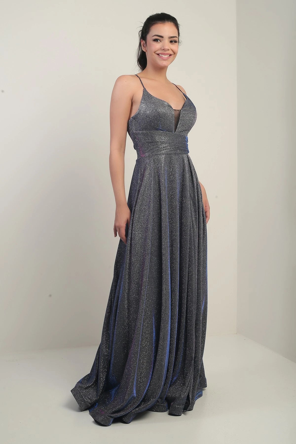 Image of Strappy, Lined, Glittery Long Evening Dress