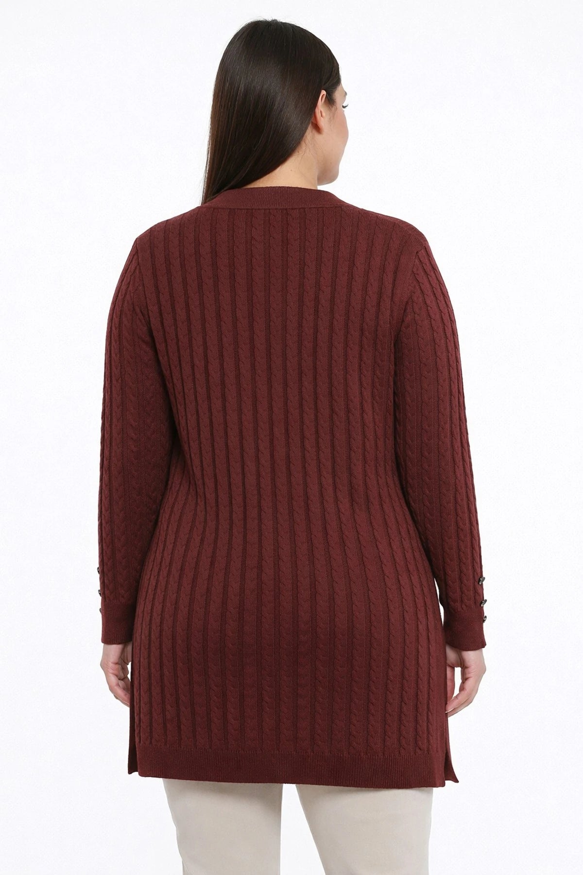 Image of Women's Cable Knit Mercerized Lycra Plus Size Cardigan