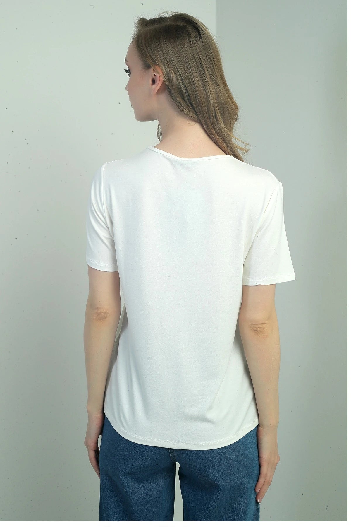 Image of Women's V-Neck Short-Sleeve Blouse with Slit