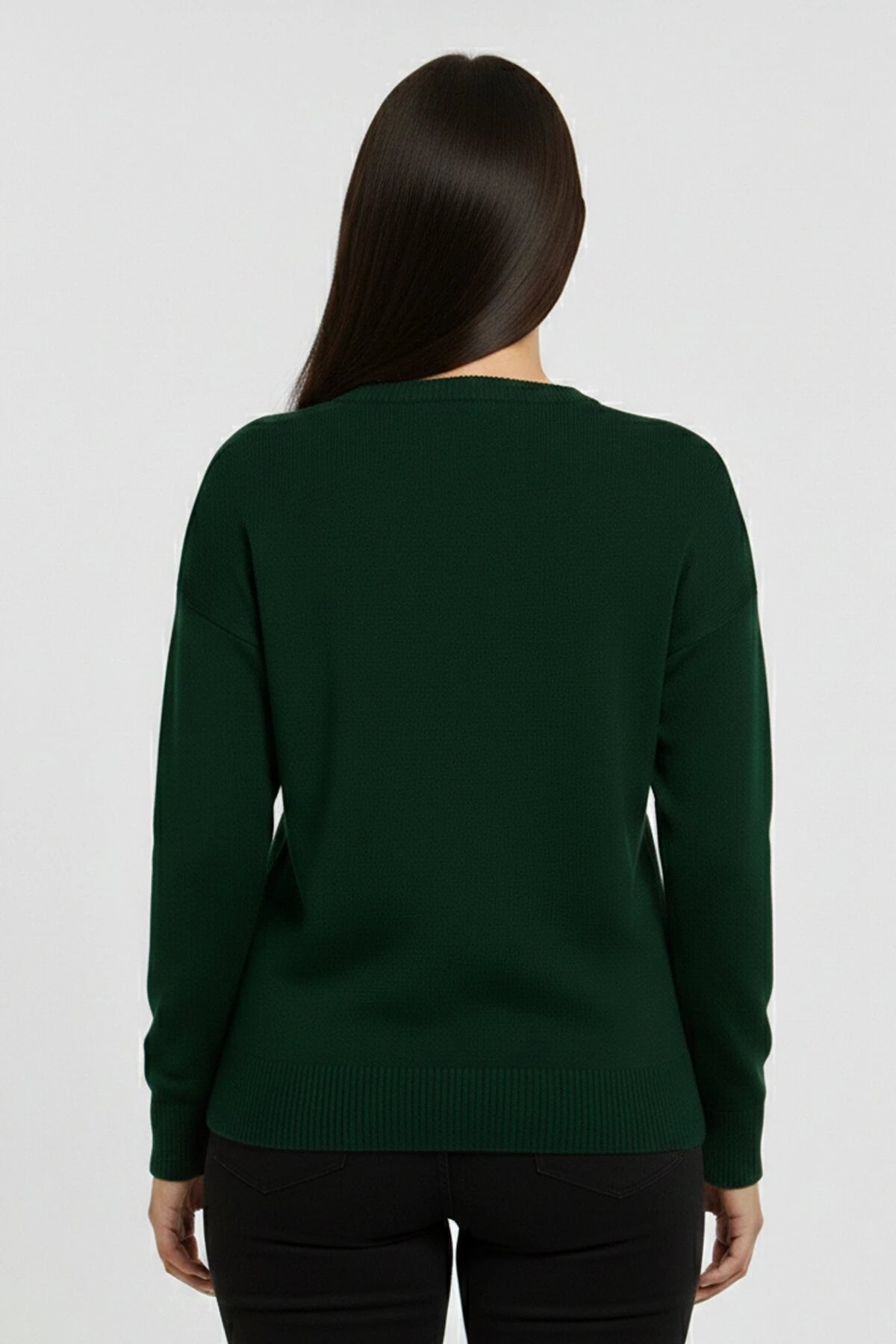 Image of Women's V-Neck Plus Size Knitted Blouse with Glitter Detail on the Front