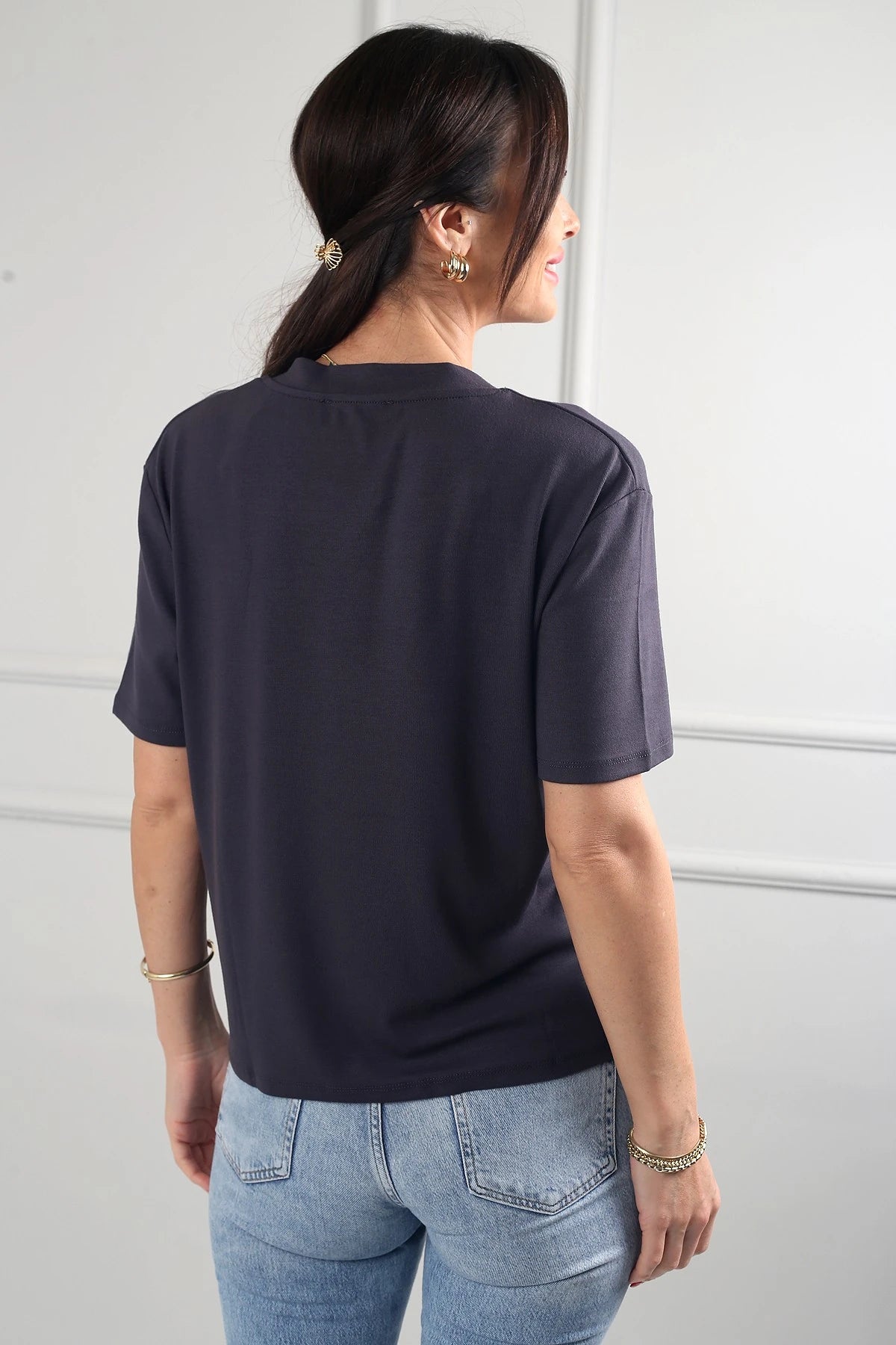 Image of Women's Interlock V-Neck Lycra Loose-Fitting Blouse