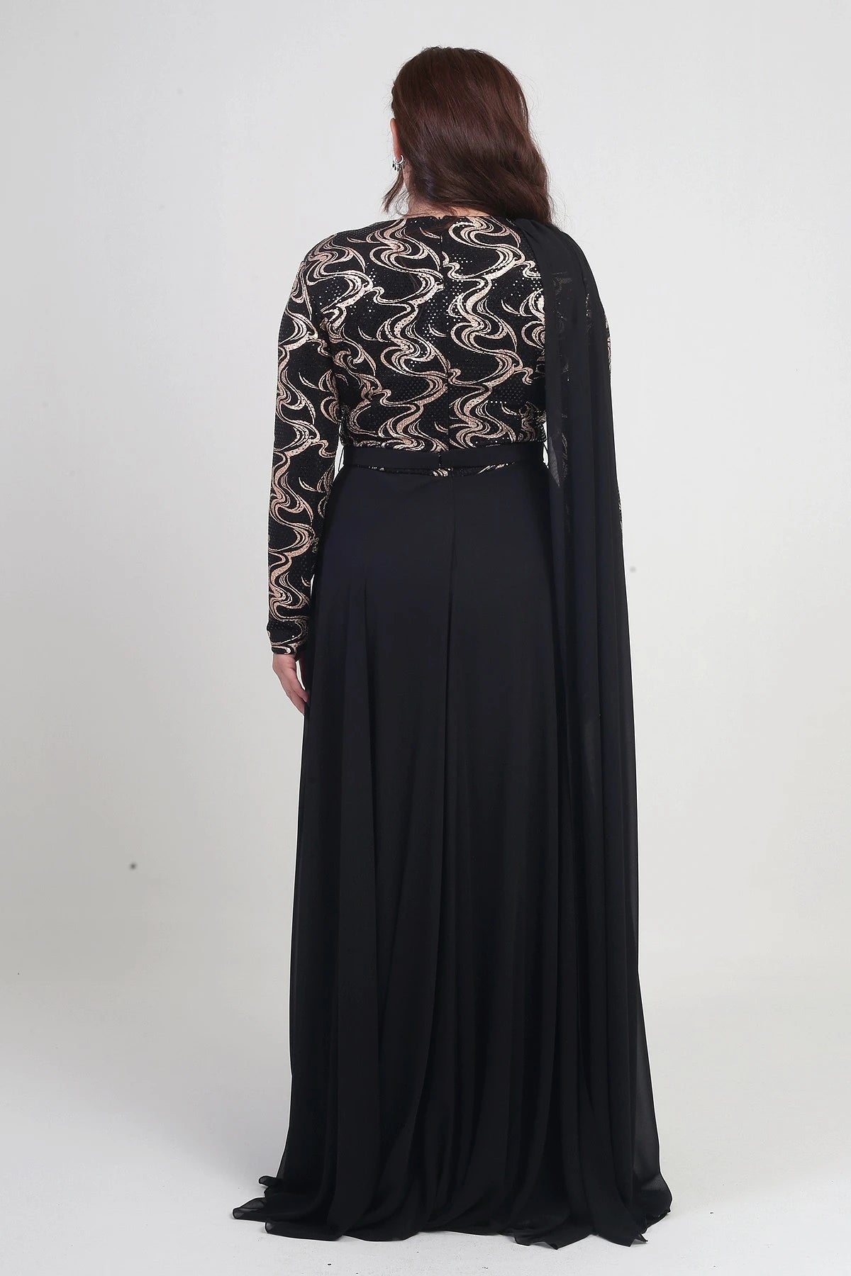Image of Women's Wrap-Neck Style Sequined Lined Chiffon Long BB Dress