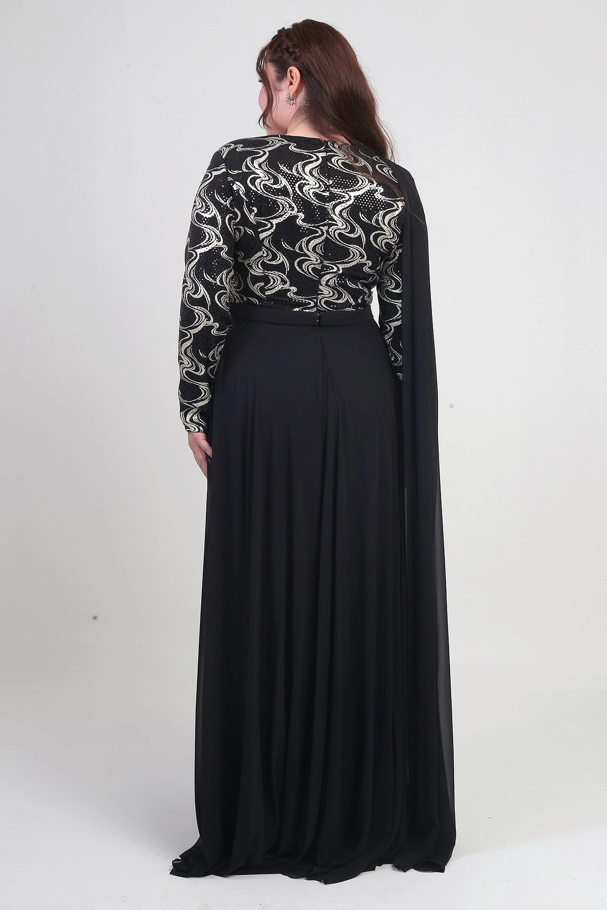 Image of Women's Wrap-Neck Style Sequined Lined Chiffon Long BB Dress
