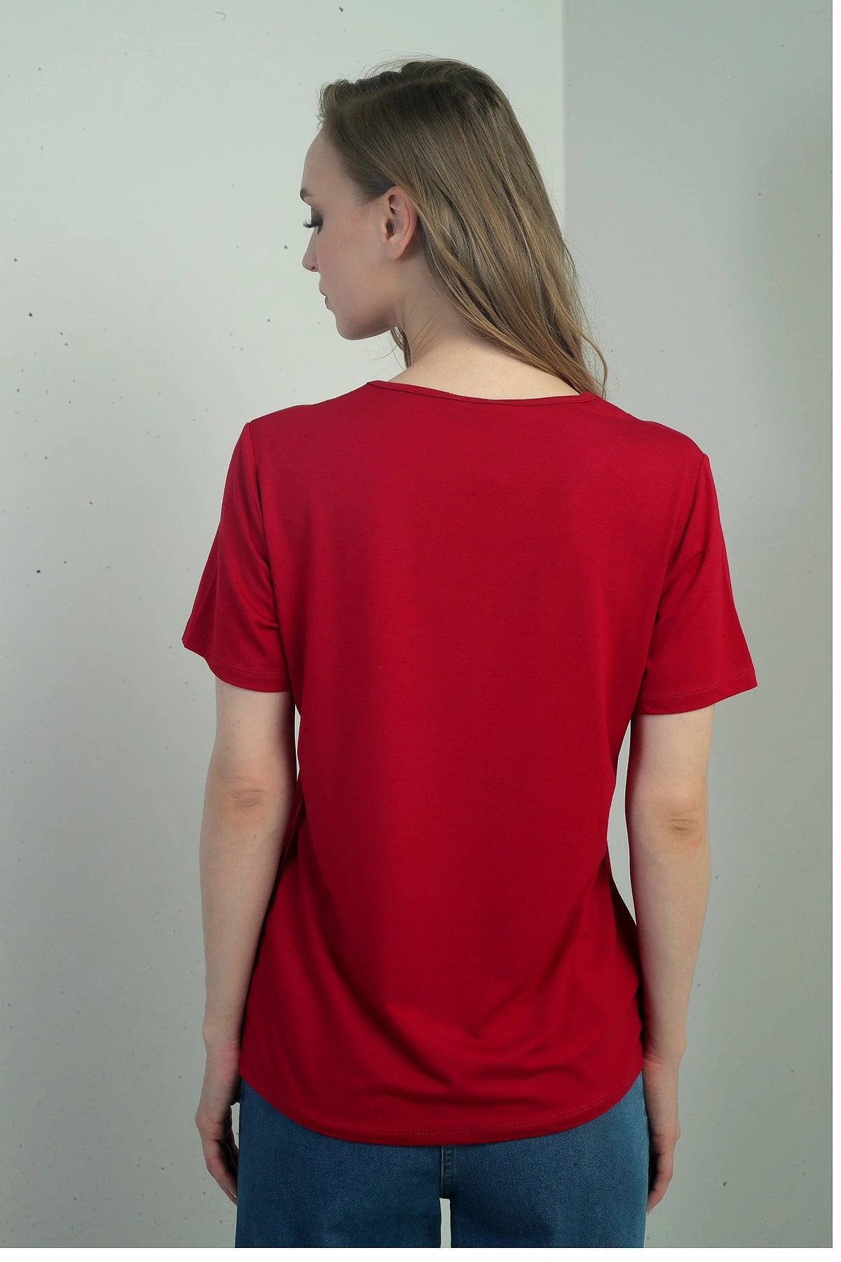 Image of Women's V-Neck Short-Sleeve Blouse with Slit