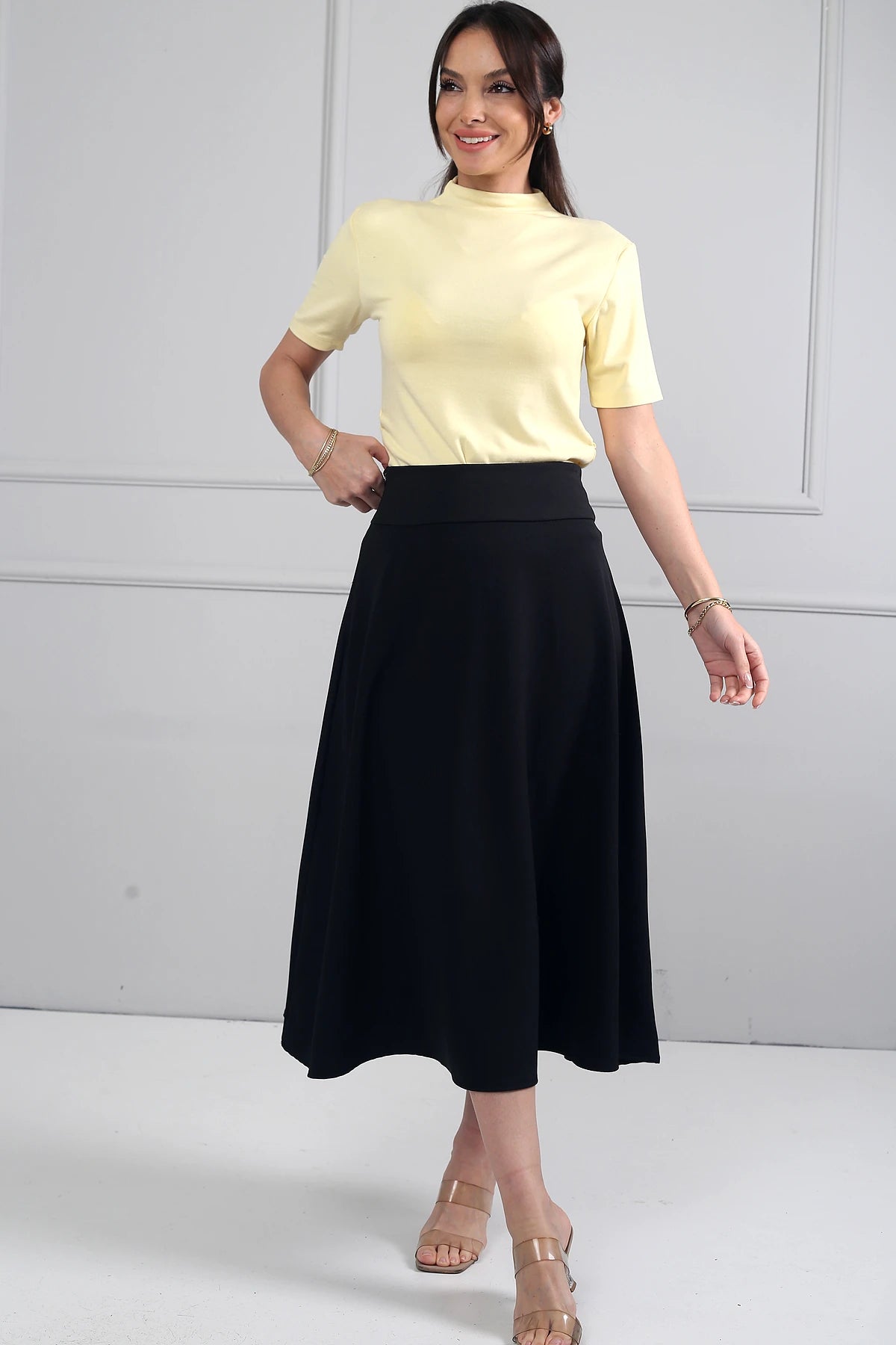 Image of Women's Full Lycra Diagonal Midi A-line Skirt