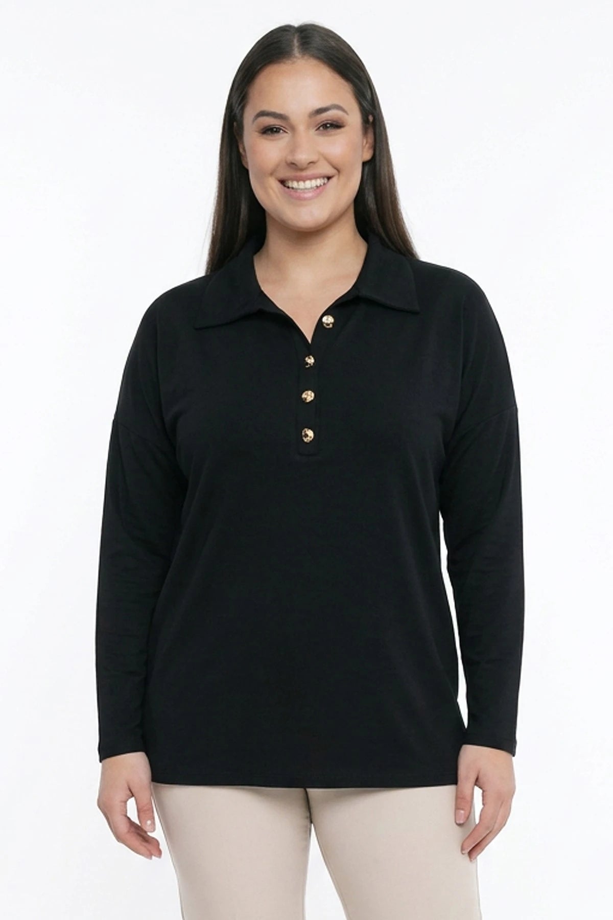 Image of Women's Plus Size Lycra Blouse with Gold Button Collar