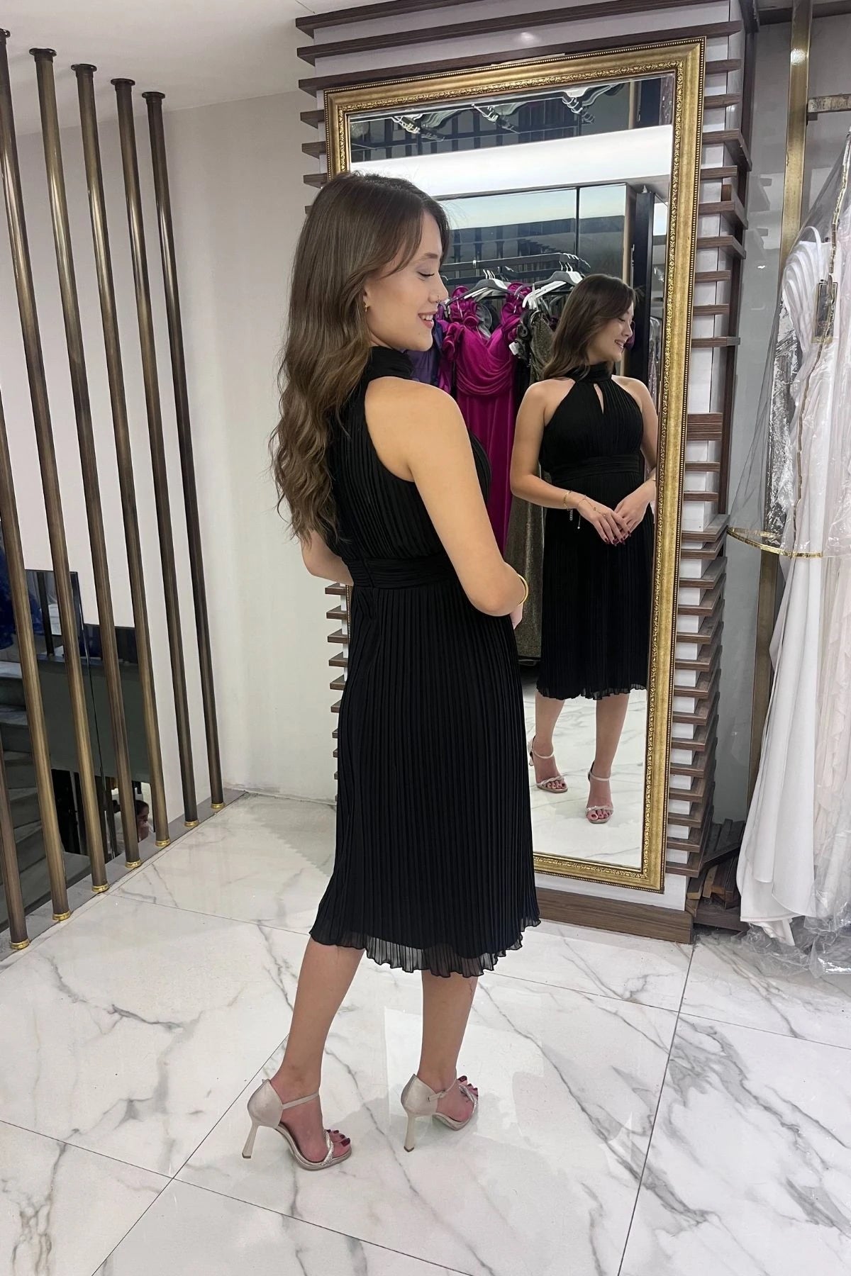 Image of Fully Pleated Lined Chiffon Dress