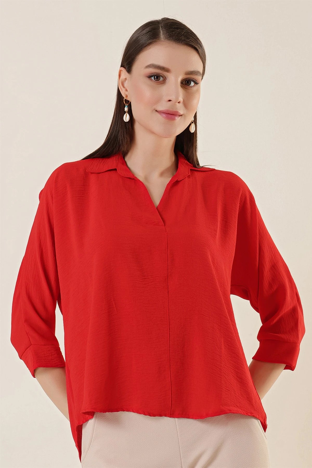 Image of Polo Neck Three Quarter Sleeve Ayrobin Blouse